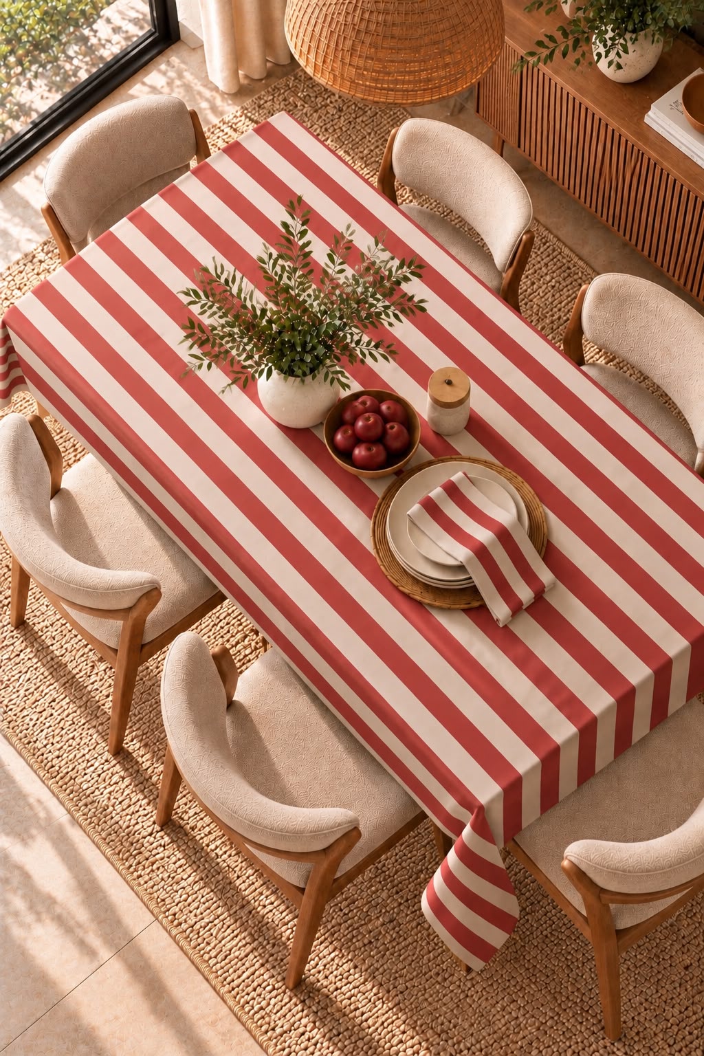SPRING GALLERY BIG STRIPE Dusty Red Table Cloth