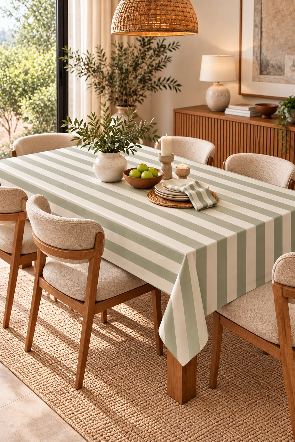 SPRING GALLERY BIG STRIPE Olive Green Table Cloth