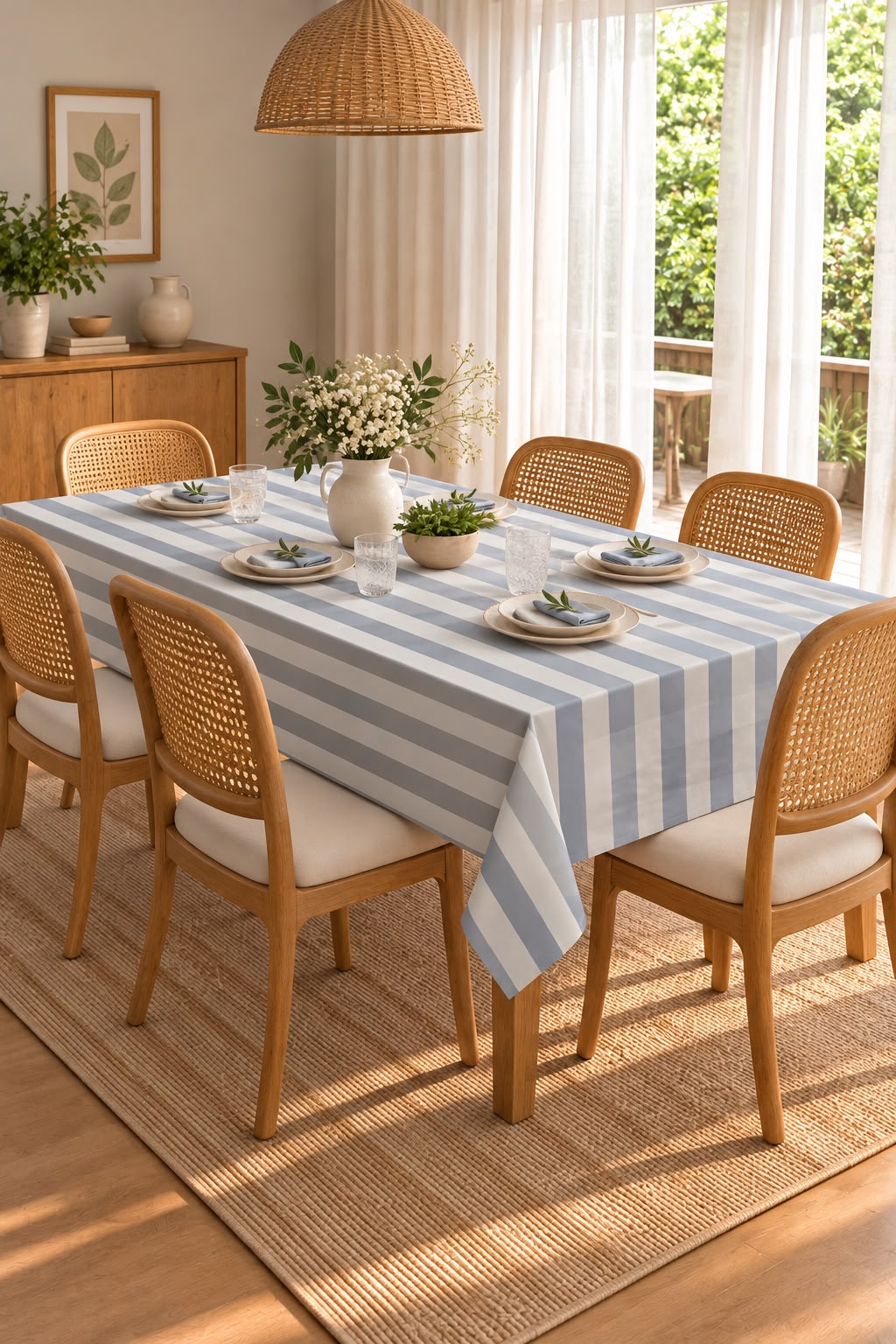 SPRING GALLERY BIG STRIPE LIGHT BLUE TABLE CLOTH