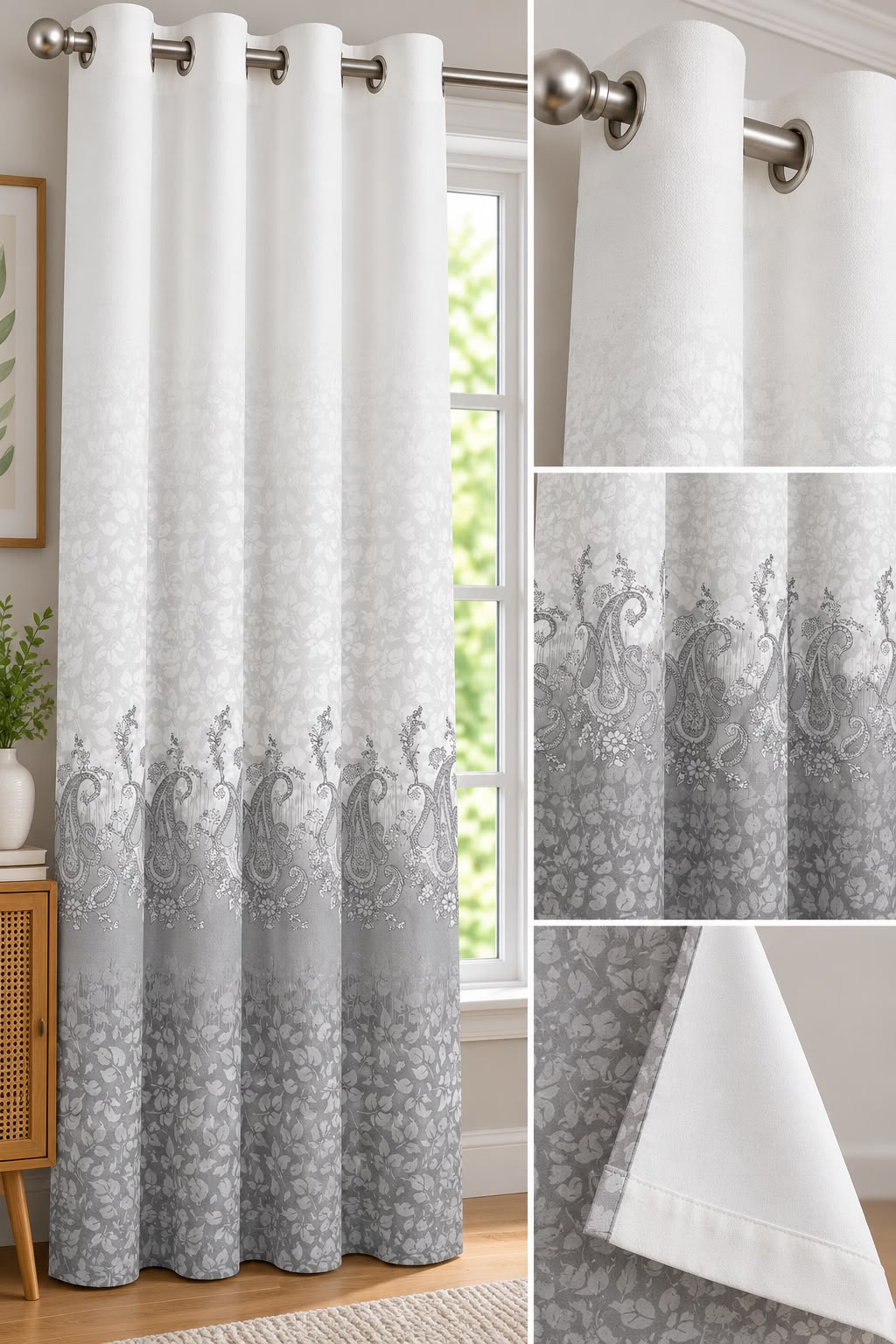 NAZAAKAT PEWTER GREY PRINTED CURTAIN