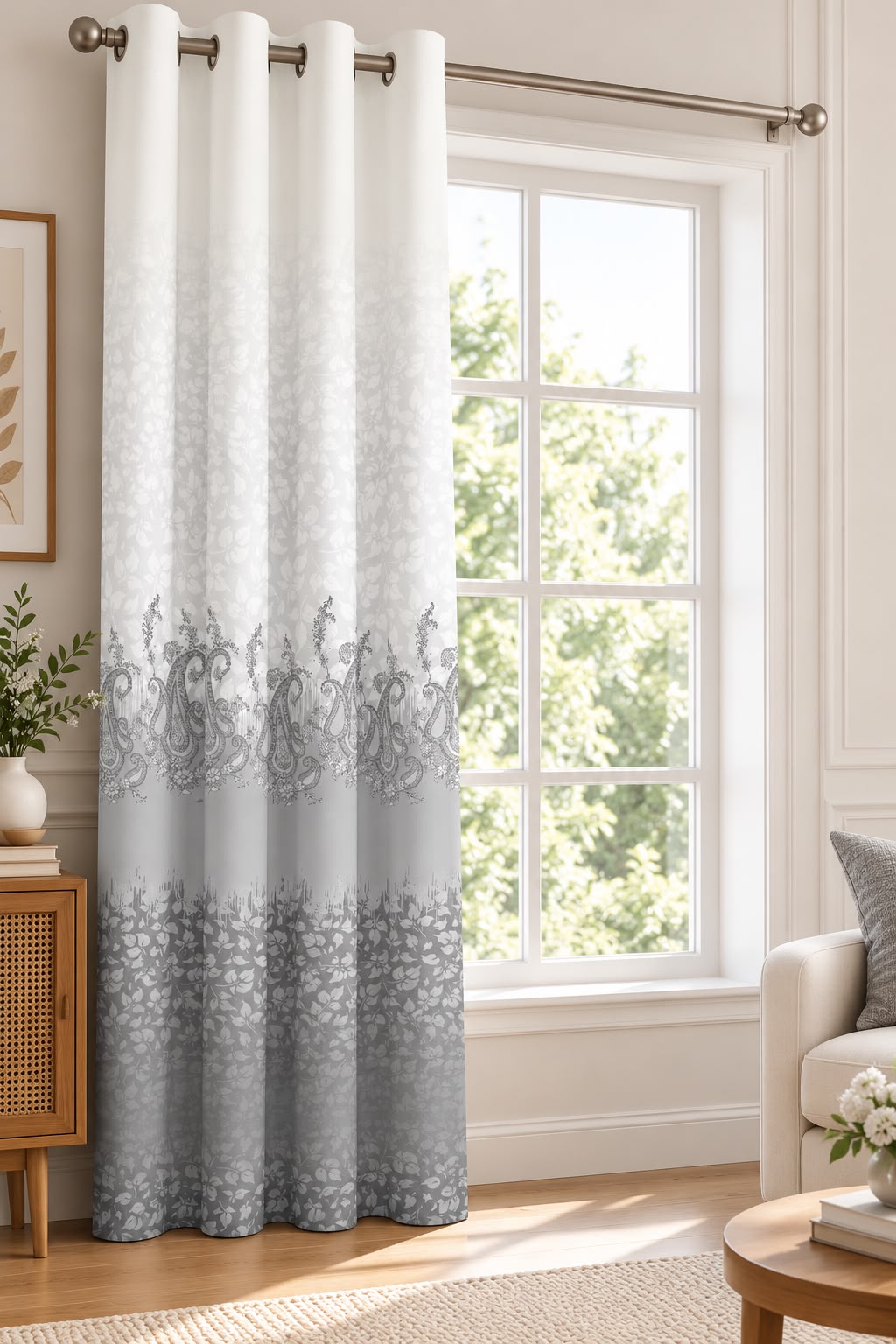 NAZAAKAT PEWTER GREY PRINTED CURTAIN
