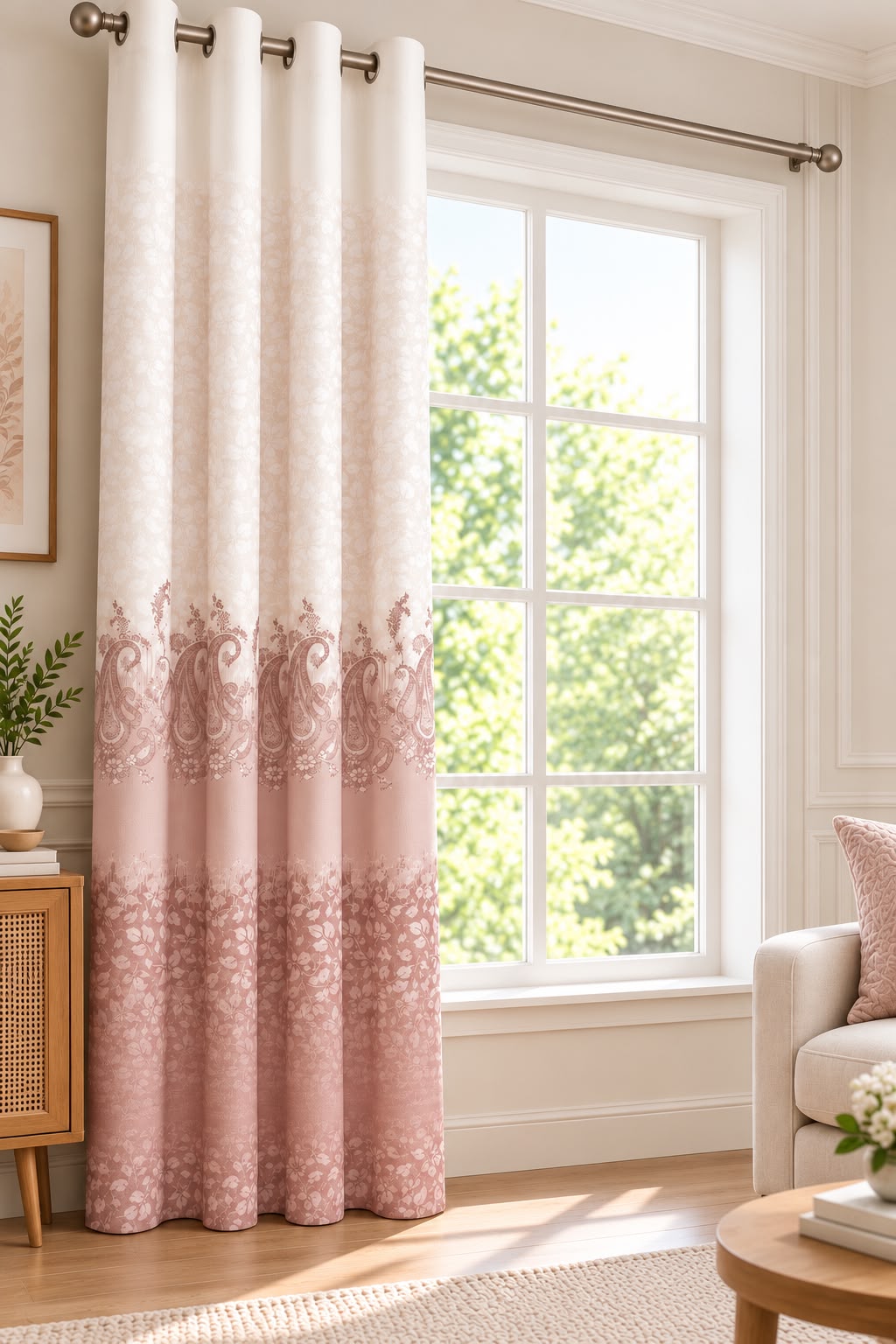 NAZAAKAT ROSE BEIGE  PRINTED CURTAIN