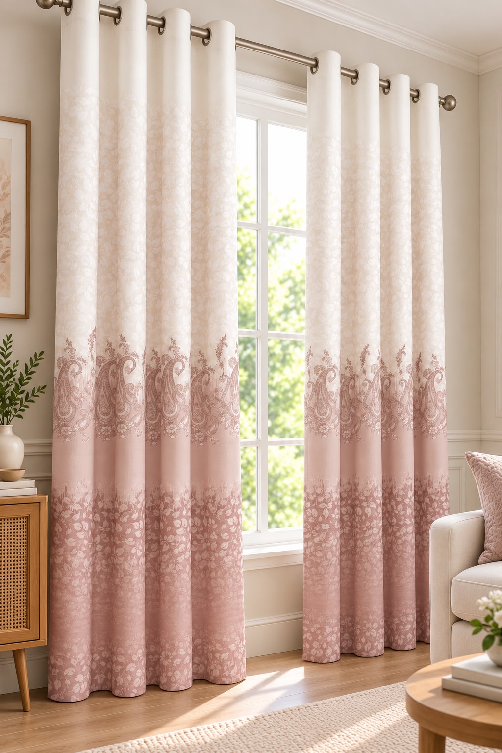 NAZAAKAT ROSE BEIGE  PRINTED CURTAIN