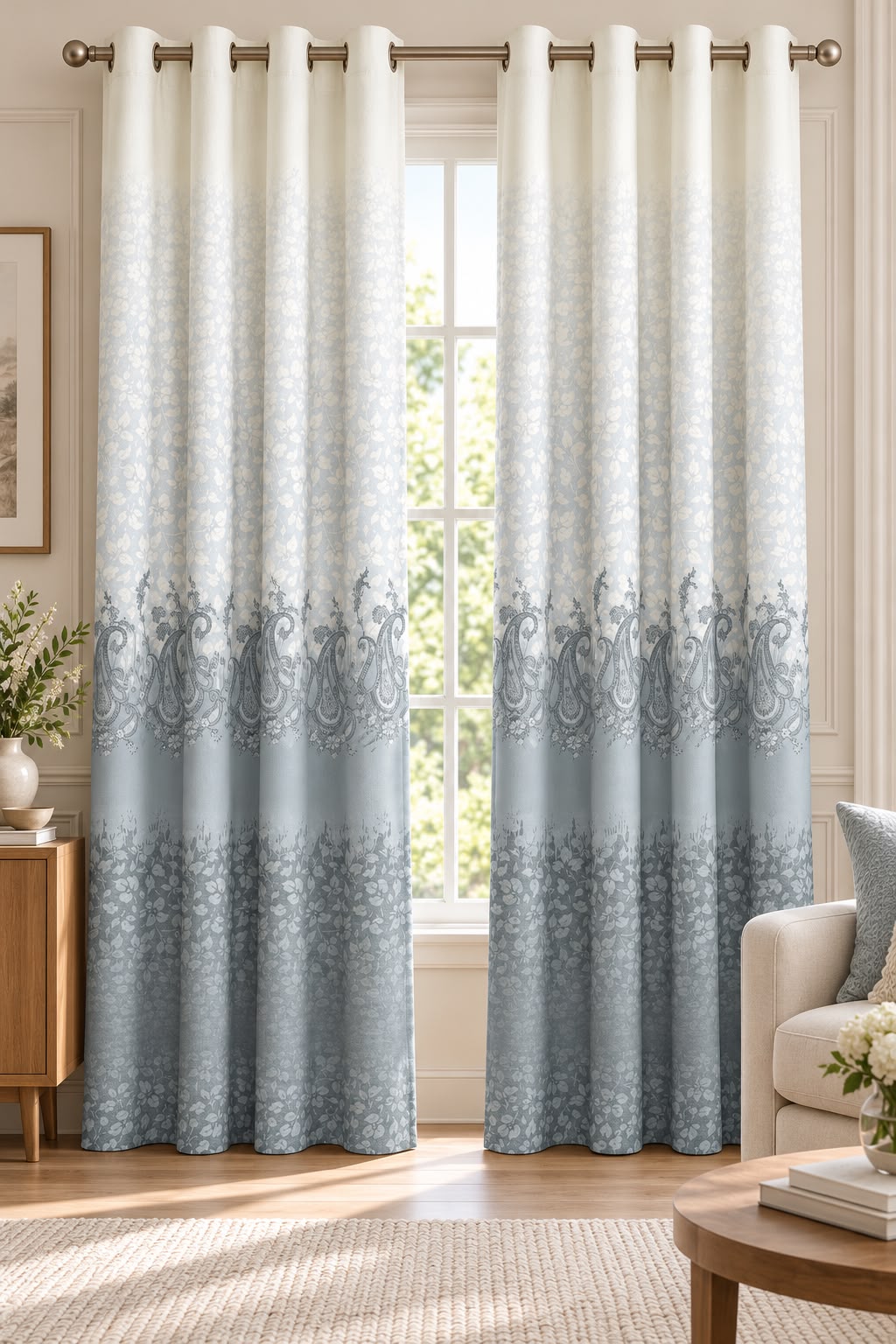 NAZAAKAT STEEL BLUE PRINTED CURTAIN