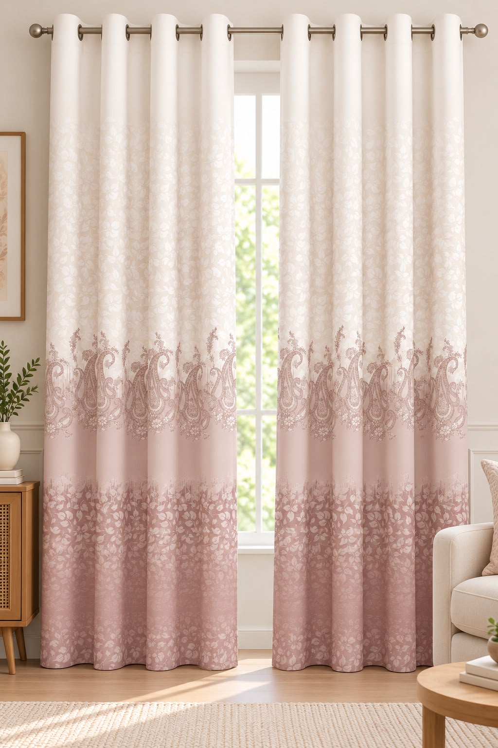 NAZAAKAT ROSE BEIGE  PRINTED CURTAIN