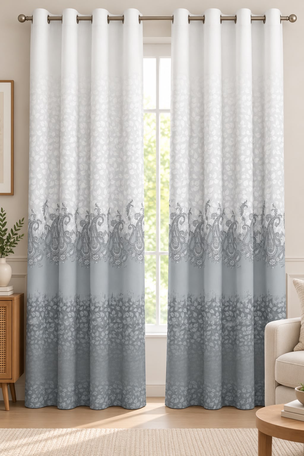 NAZAAKAT PEWTER GREY PRINTED CURTAIN