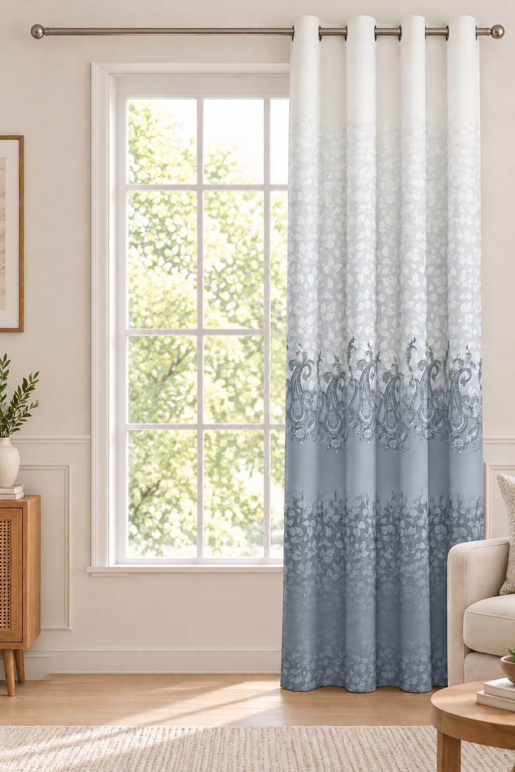 NAZAAKAT STEEL BLUE PRINTED CURTAIN