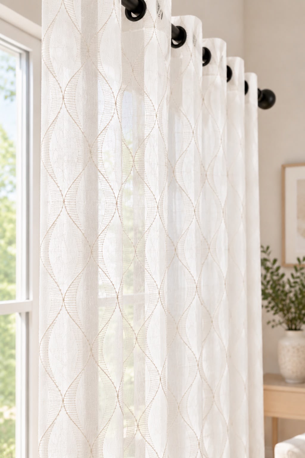 BELLA IVORY EMBROIDERY SHEER CURTAIN