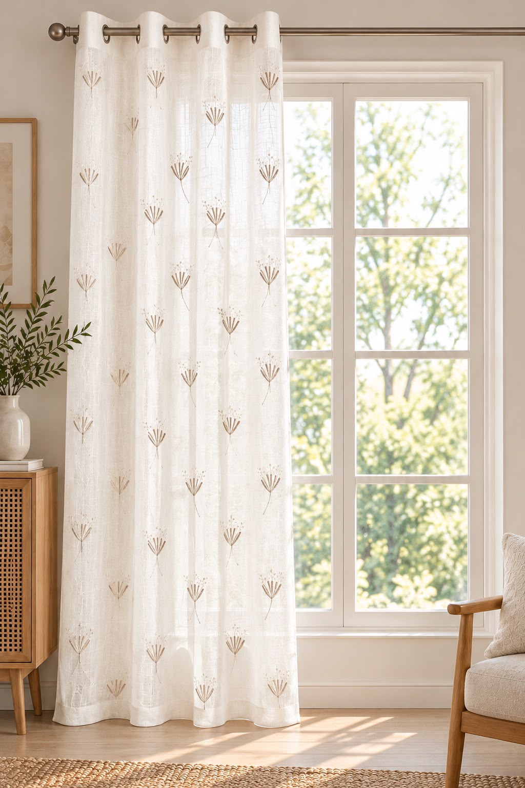 DAISY BEIGE EMBROIDERY SHEER CURTAIN