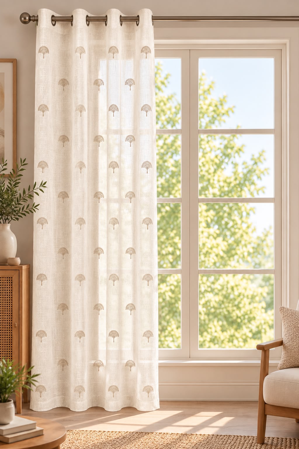 PETALS BEIGE EMBROIDERY SHEER CURTAIN