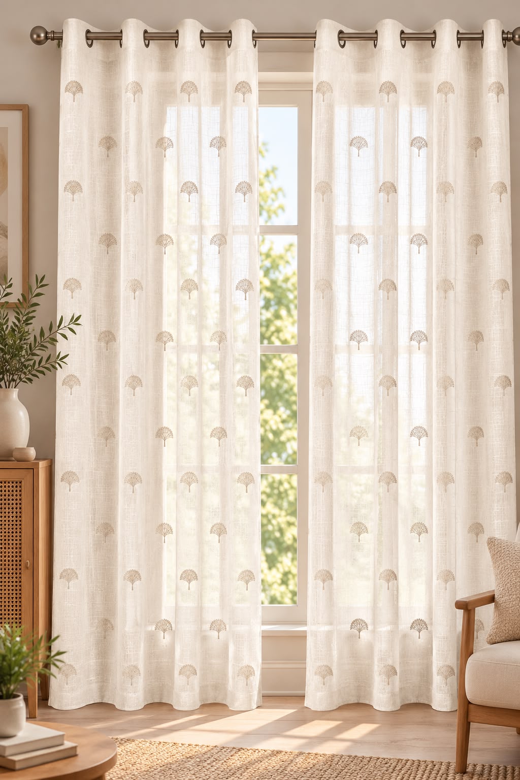 PETALS BEIGE EMBROIDERY SHEER CURTAIN