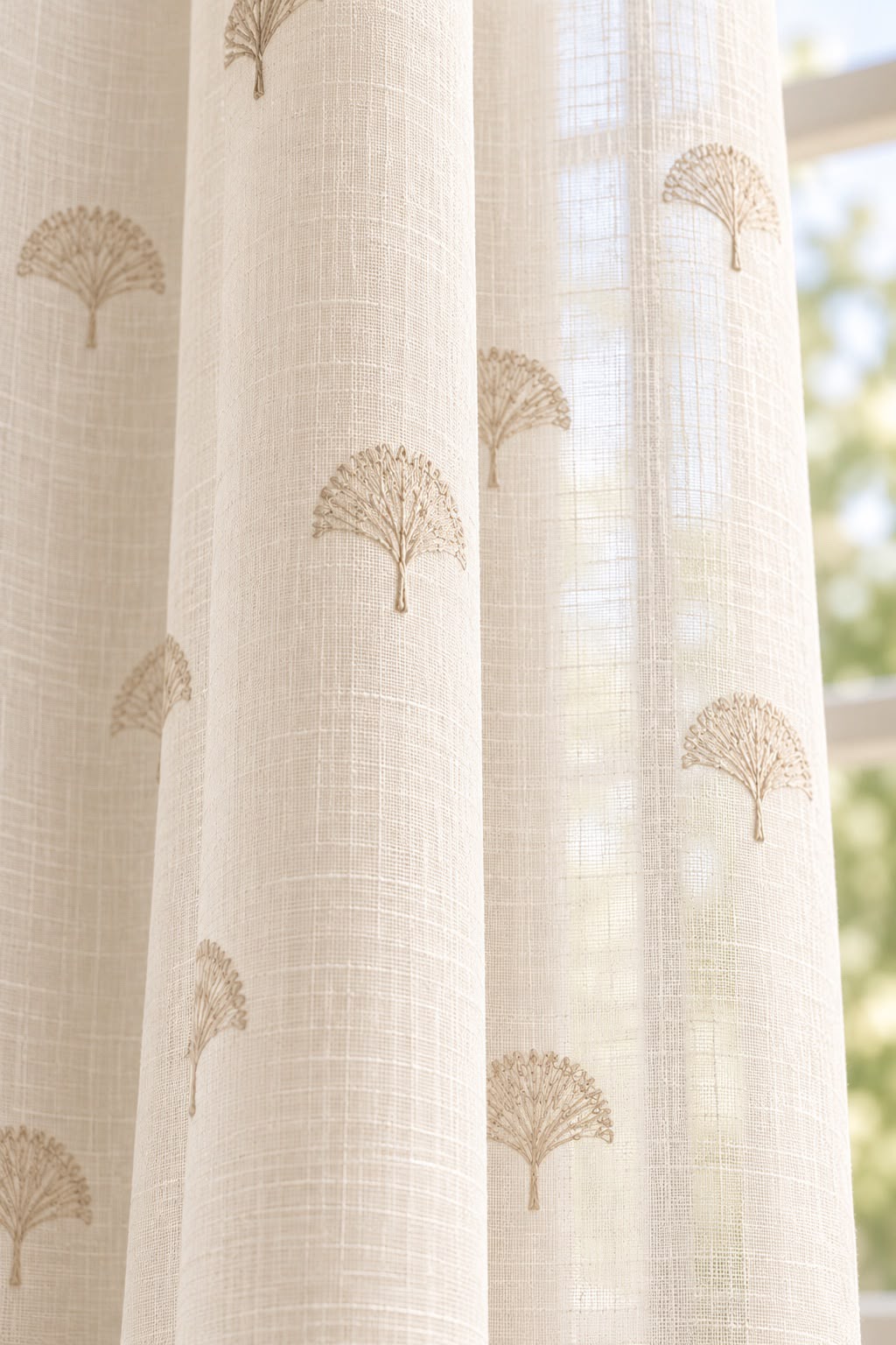 PETALS BEIGE EMBROIDERY SHEER CURTAIN