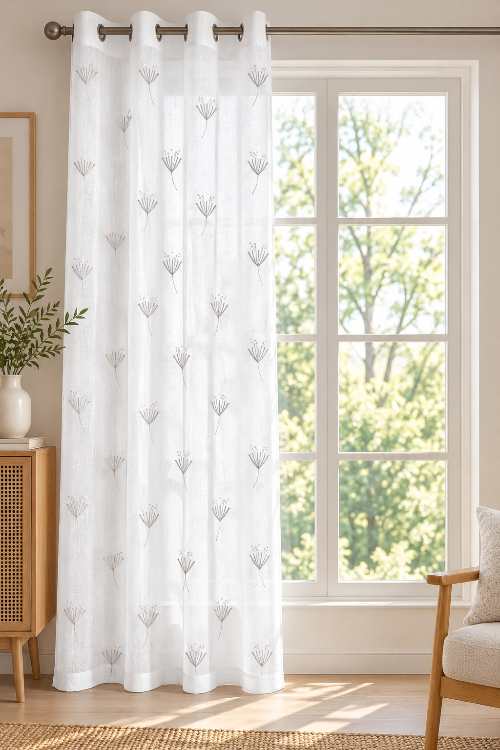DAISY IVORY EMBROIDERY SHEER CURTAIN