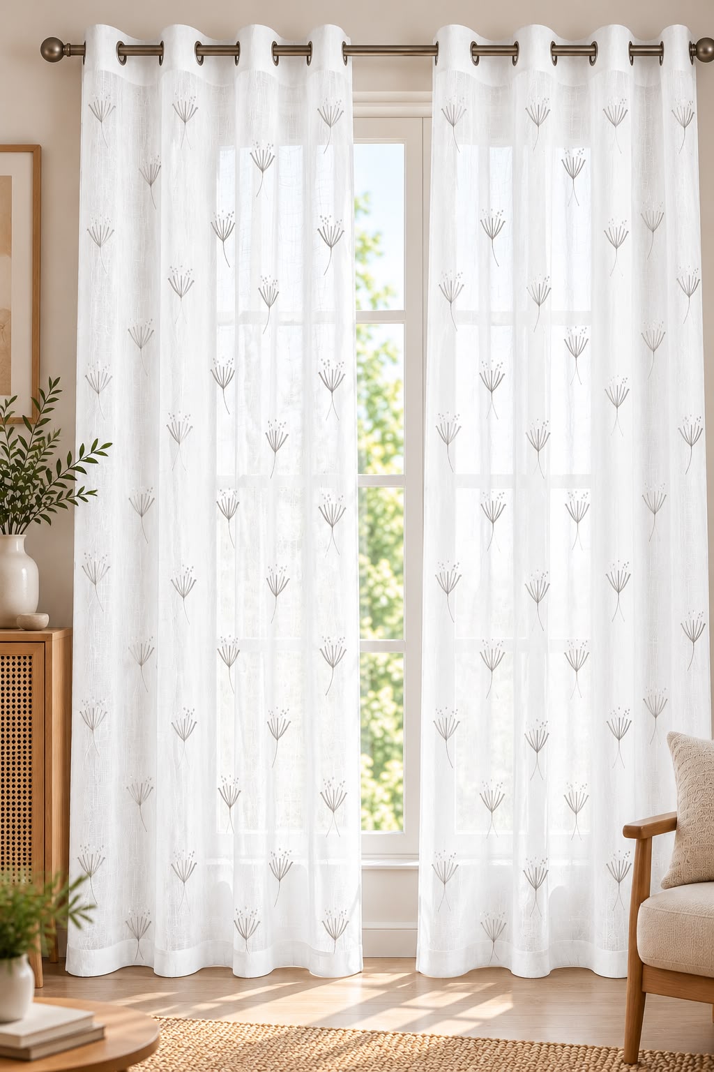 DAISY IVORY EMBROIDERY SHEER CURTAIN
