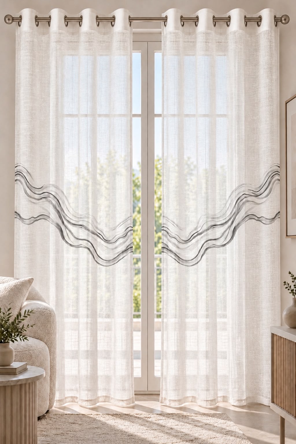SILVER WAVES PRINTED SHEER CURTAIN
