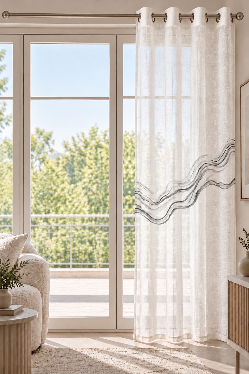 SILVER WAVES PRINTED SHEER CURTAIN