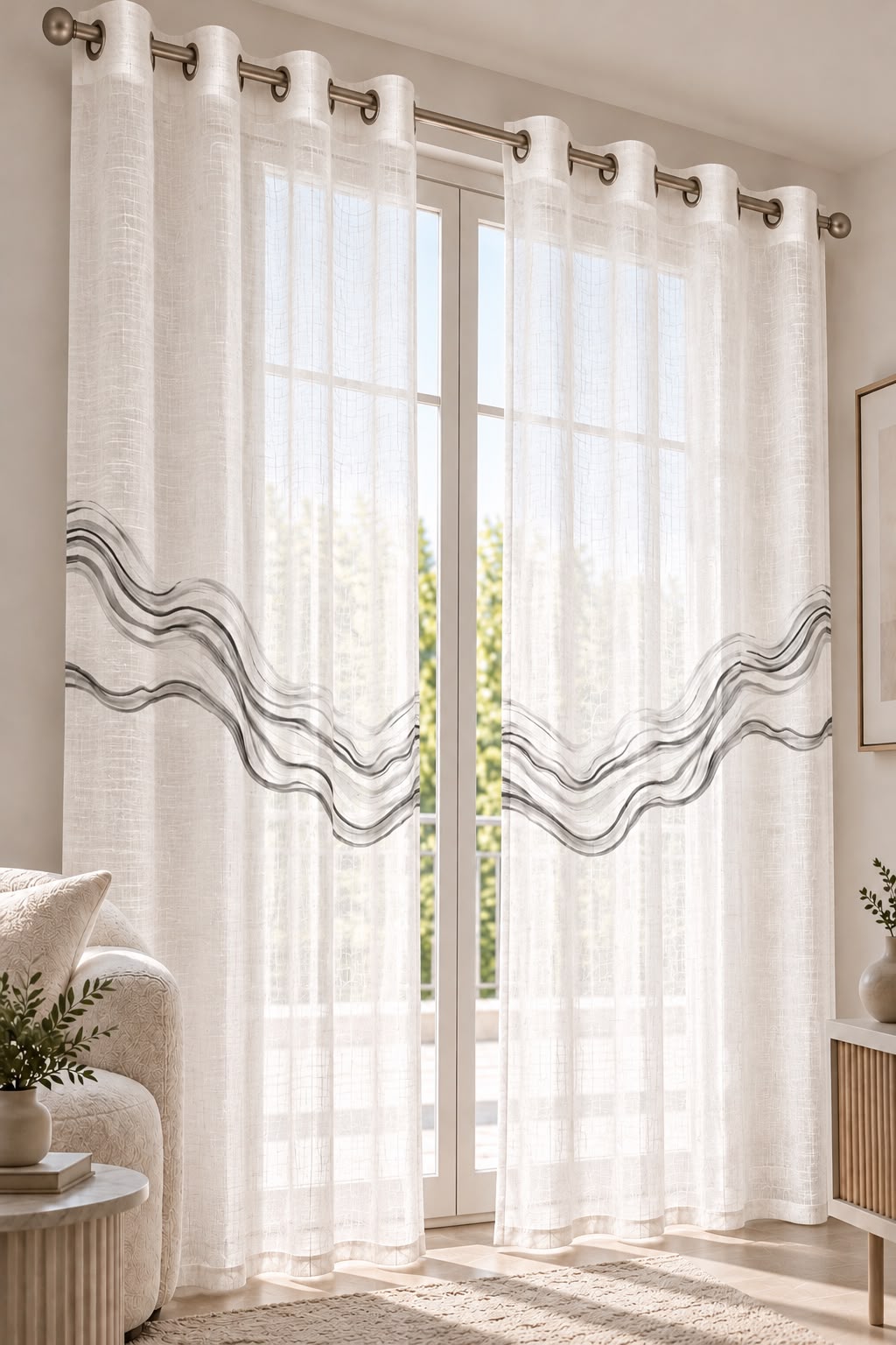 SILVER WAVES PRINTED SHEER CURTAIN