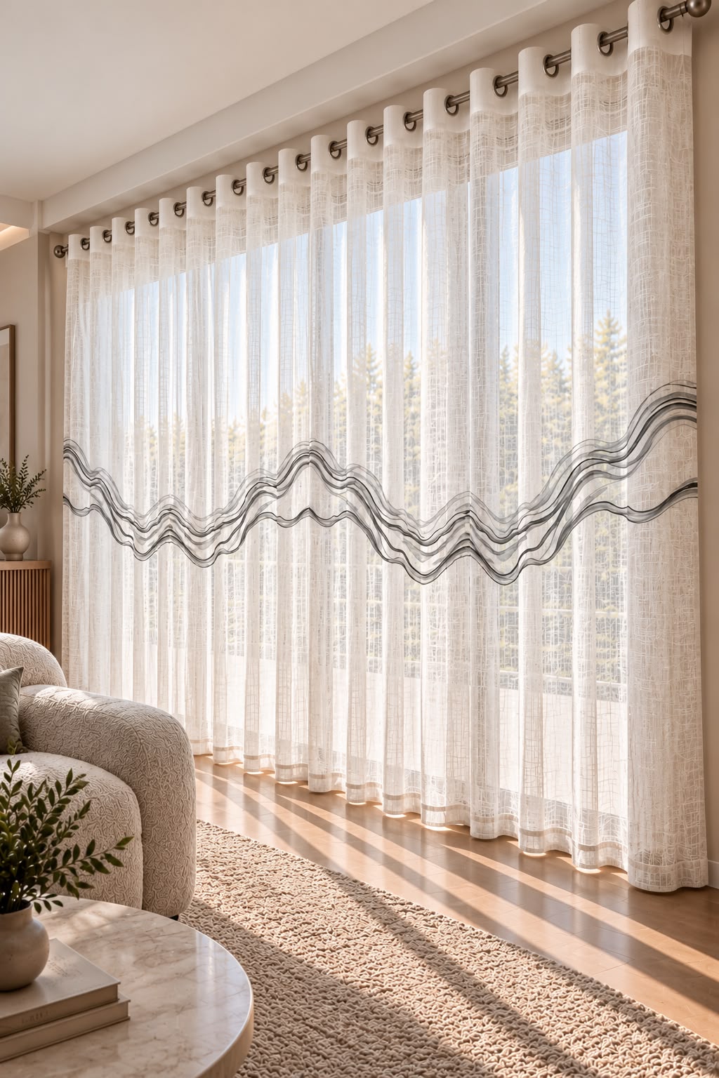 SILVER WAVES PRINTED SHEER CURTAIN