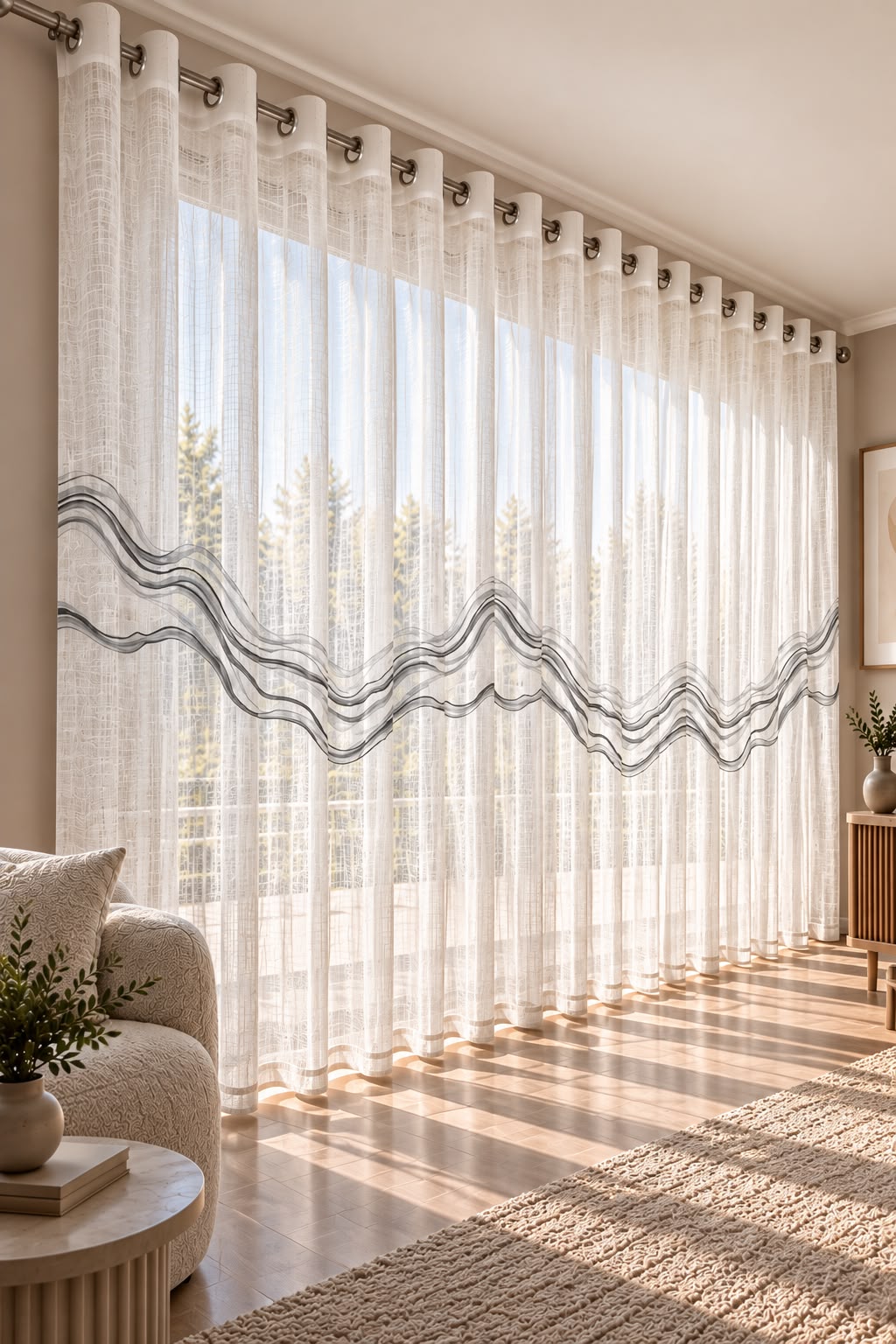 SILVER WAVES PRINTED SHEER CURTAIN
