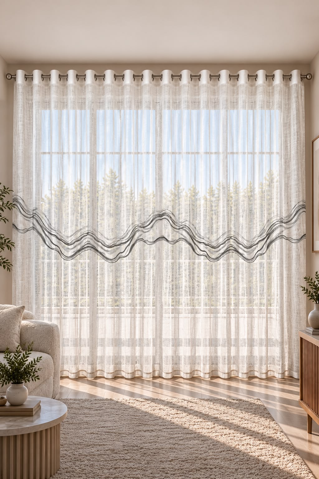 SILVER WAVES PRINTED SHEER CURTAIN