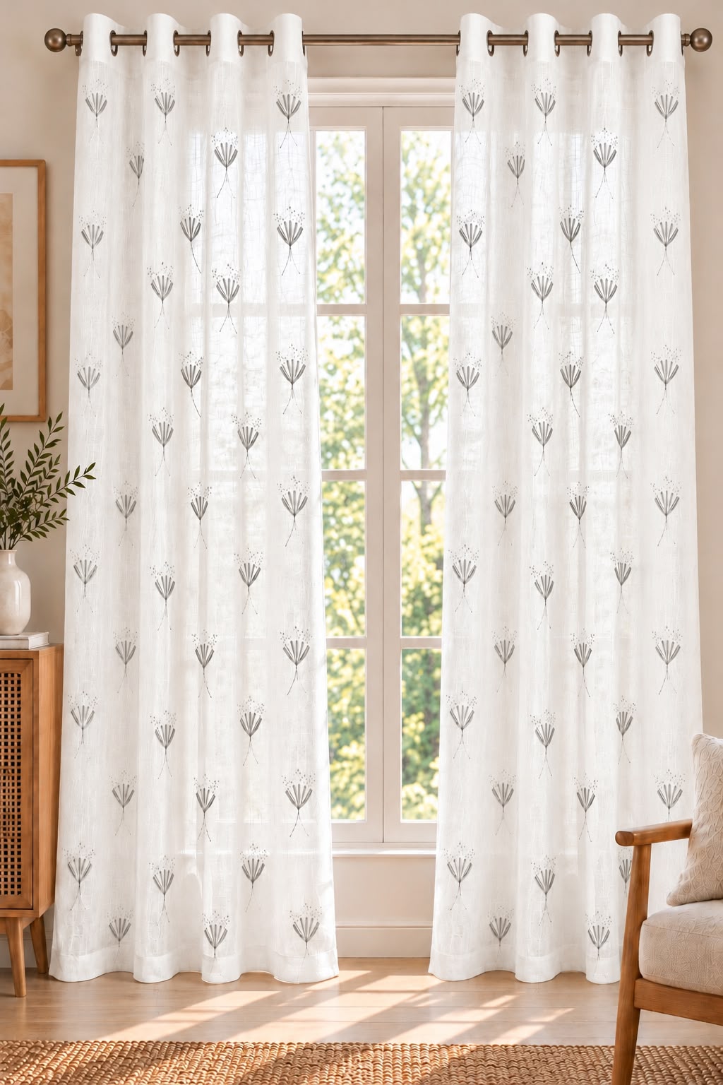 DAISY GREY EMBROIDERY SHEER CURTAIN