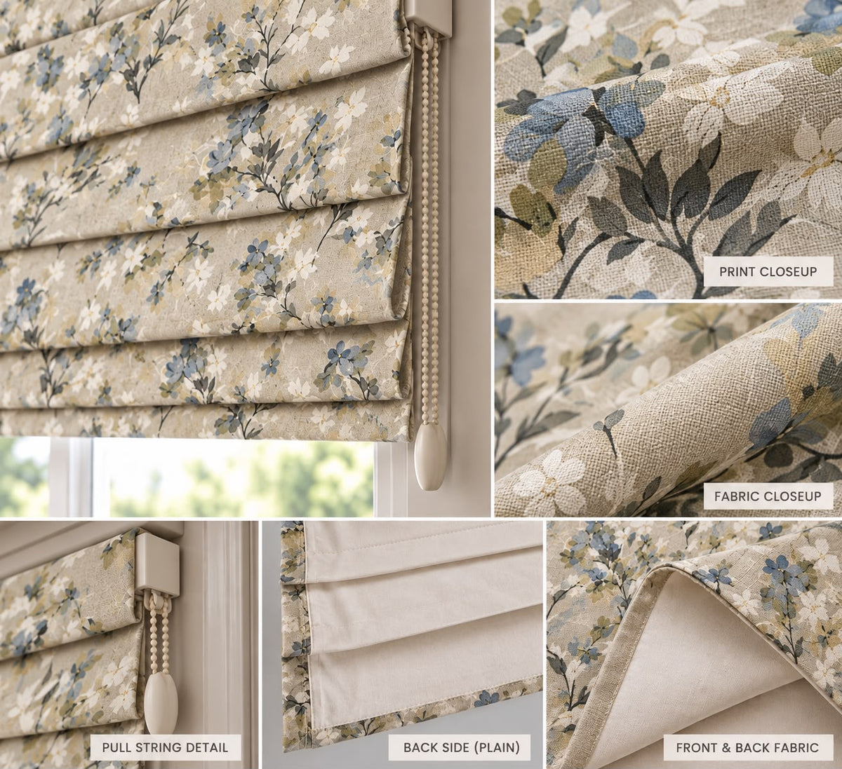 BLUE MEADOW READY MADE ROMAN BLIND