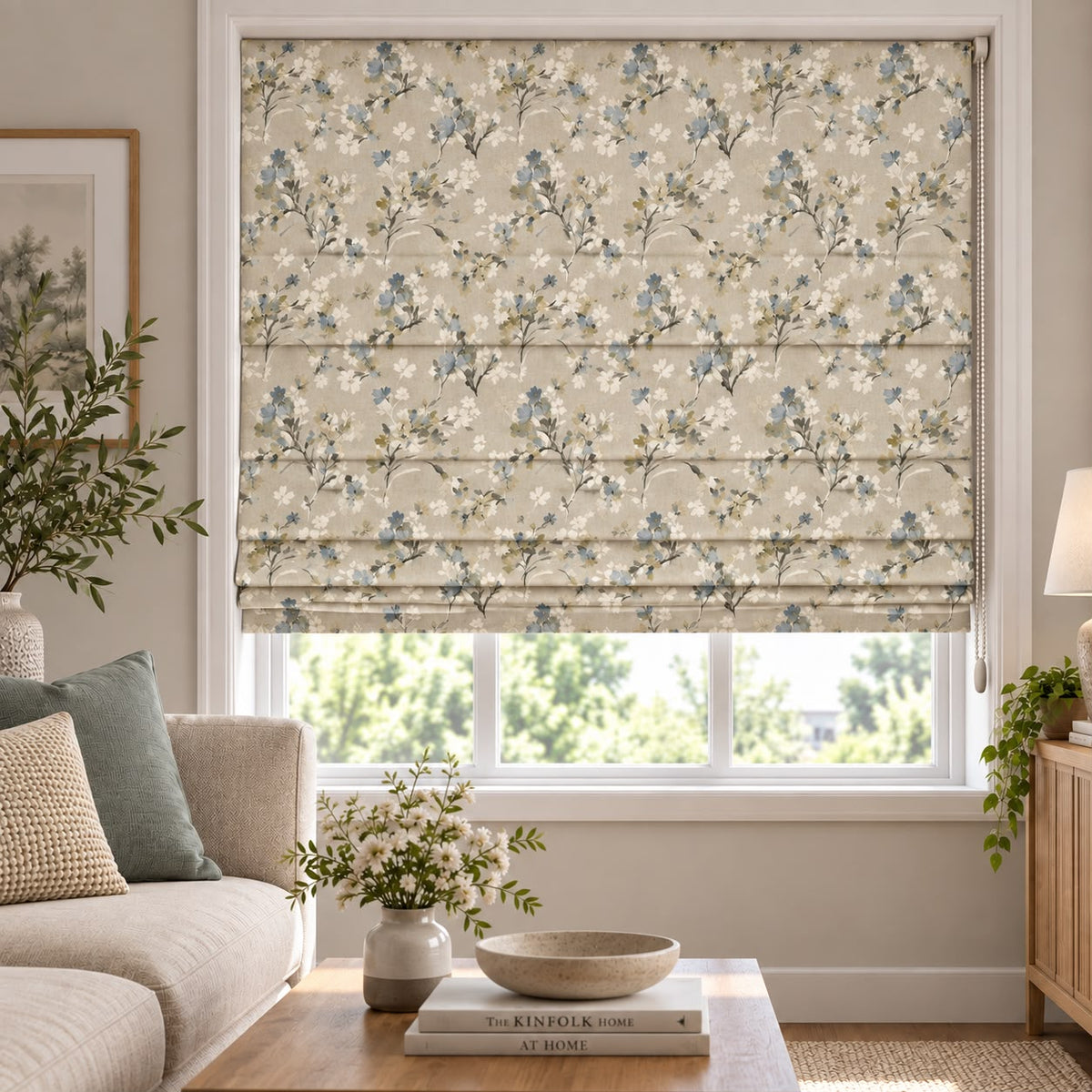 BLUE MEADOW READY MADE ROMAN BLIND
