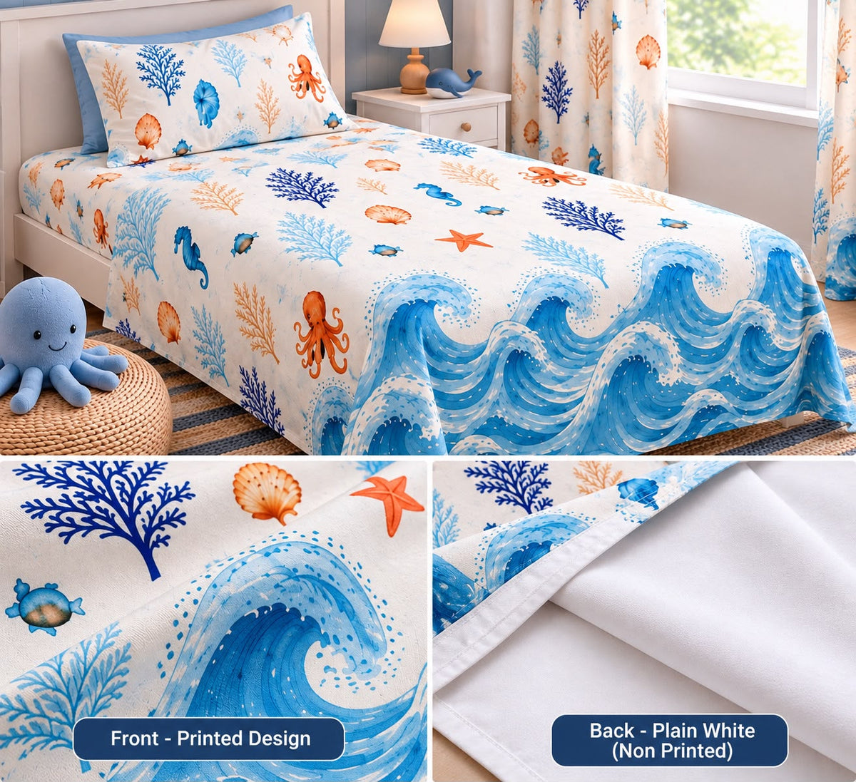 AZURE TIDE BEDSHEET WITH PILLOWCOVER
