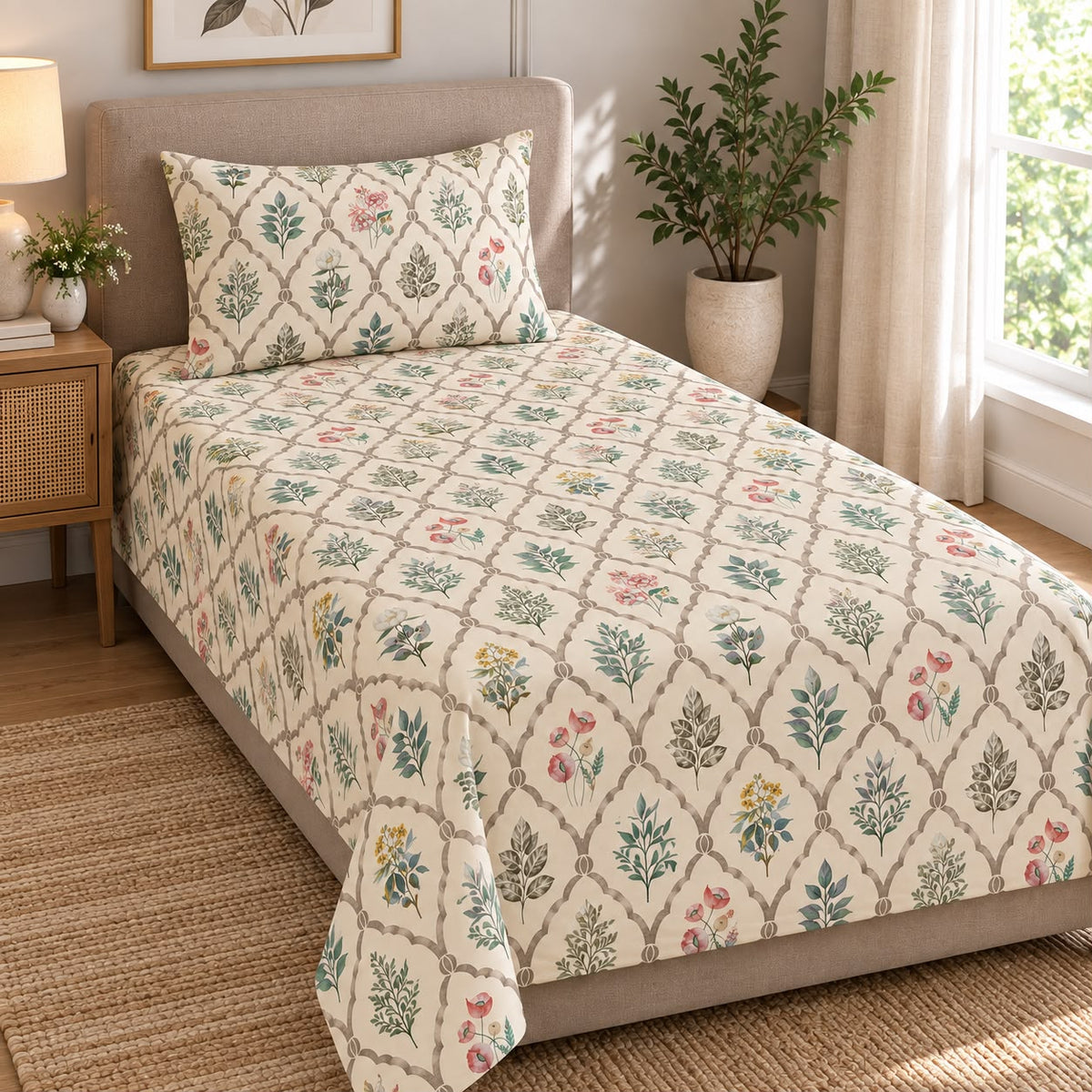 BOTANICAL TRELLIS BEDSHEET WITH PILLOWCOVER