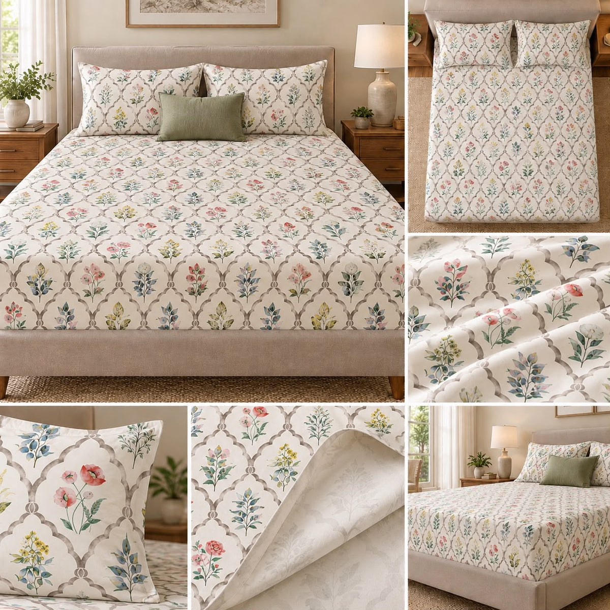 BOTANICAL TRELLIS BEDSHEET WITH PILLOWCOVER