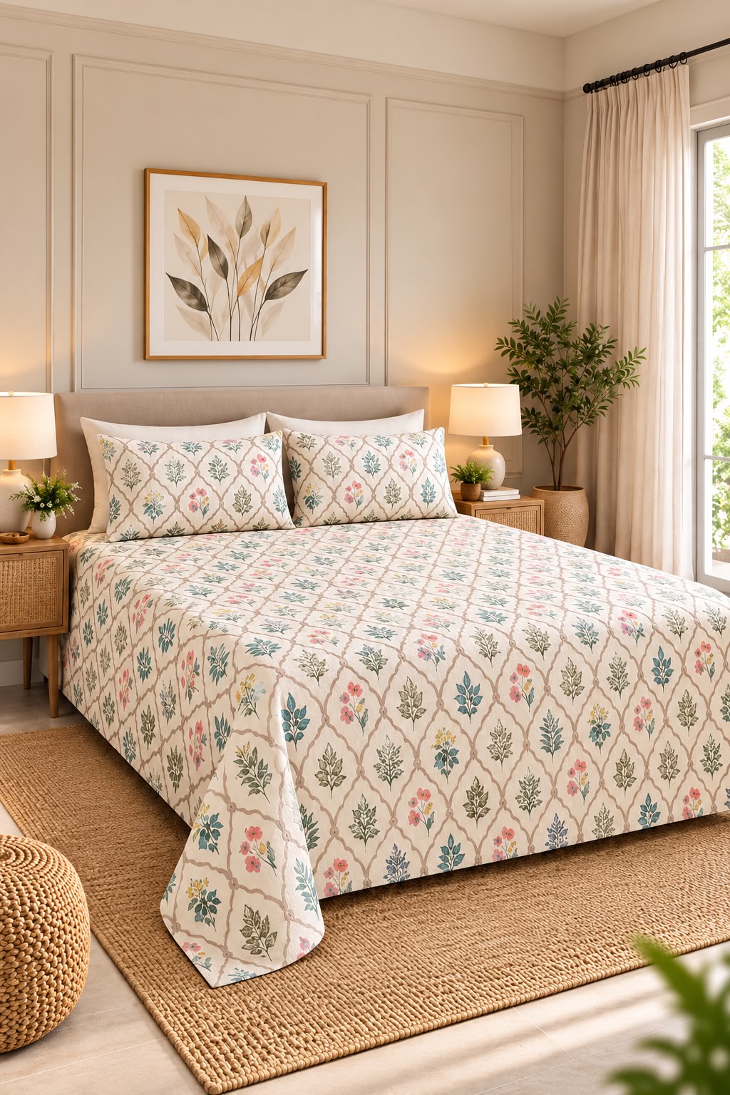 TRELLIS BEDSHEET WITH PILLOWCOVER