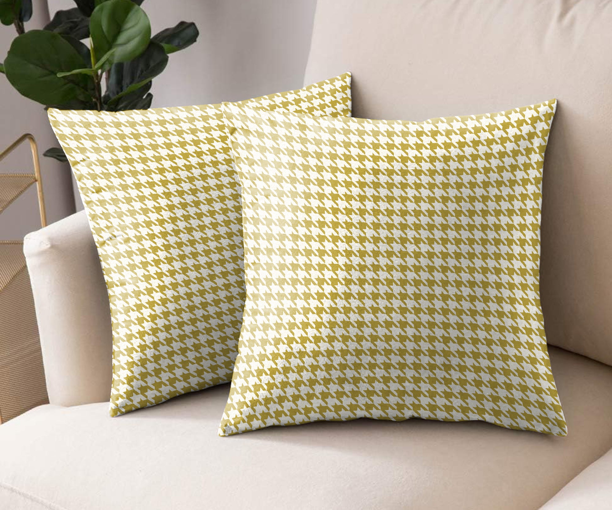 HOUNDSTOOTH YELLOW (16X16 INCH) DIGITAL PRINTED CUSHION COVER