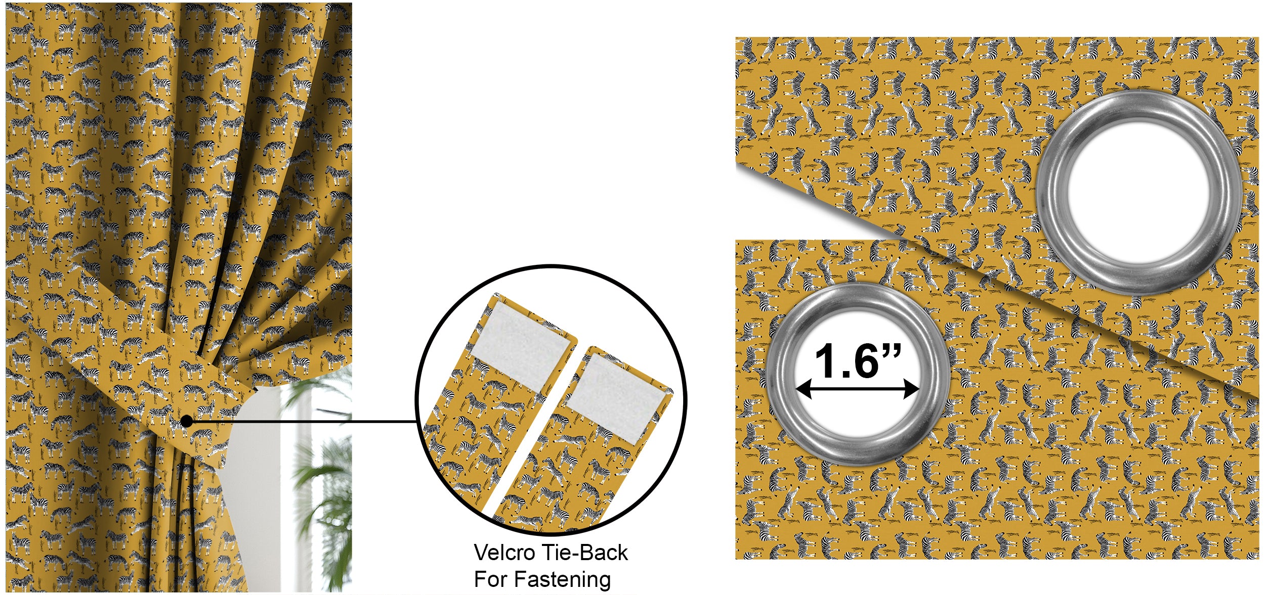 Zebra Yellow Blackout Curtains