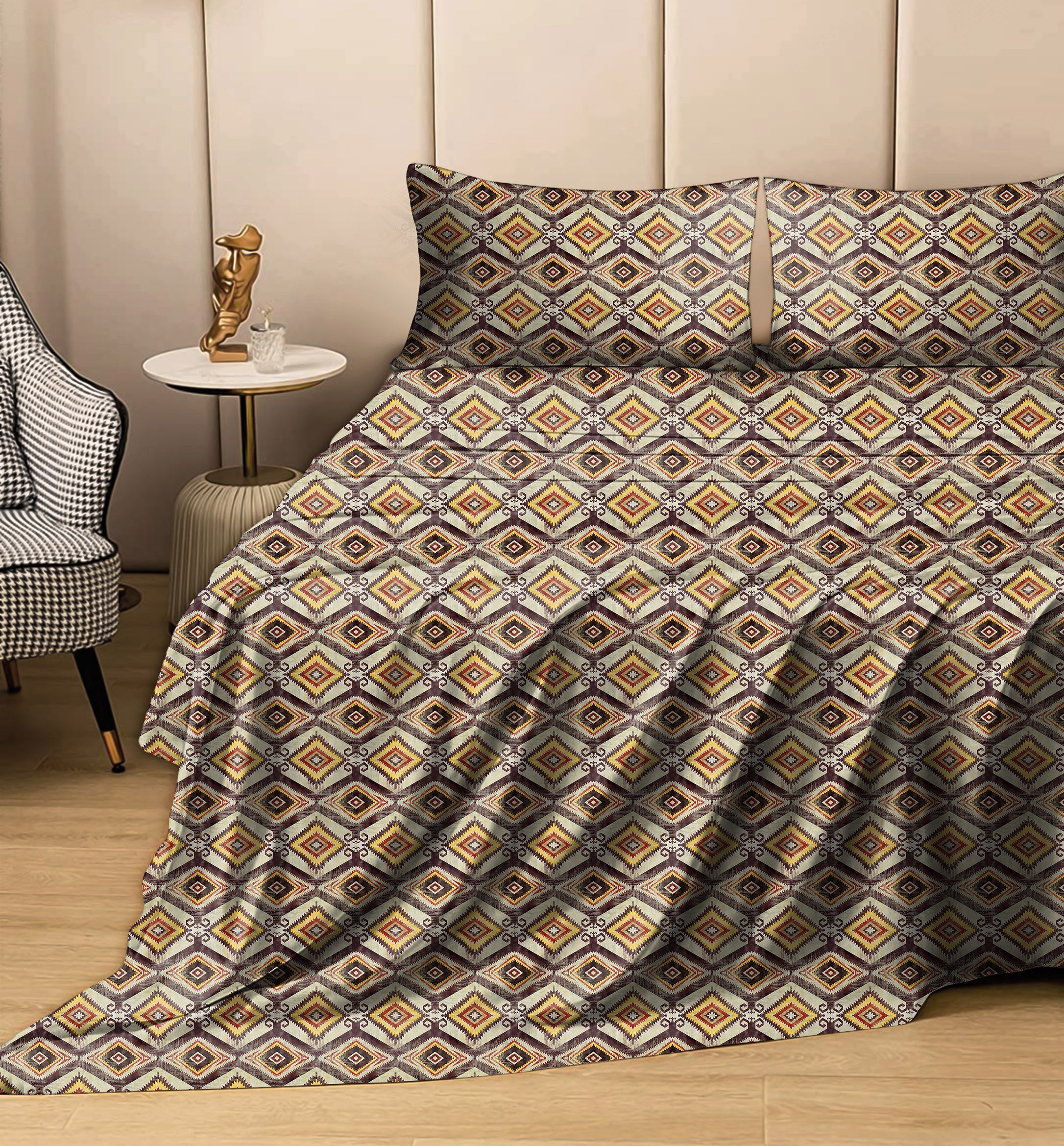 Madrid Yellow Bedcover for Double Bed with 2 PillowCovers King Size (104" X 90") Bedspread