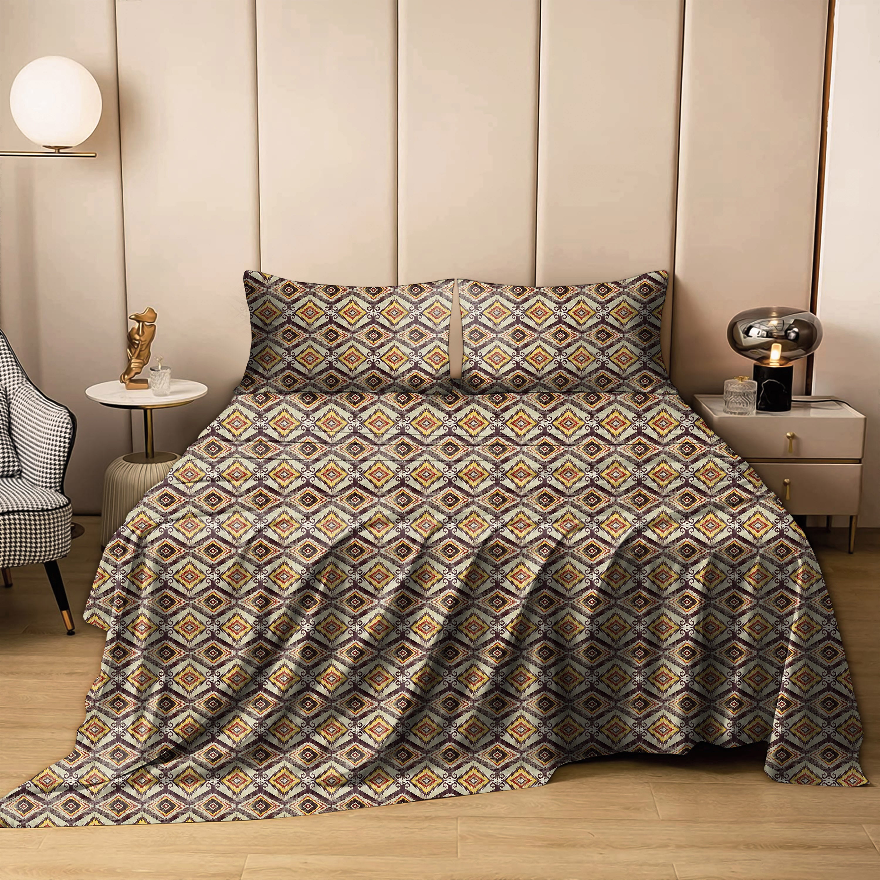 Madrid Yellow Bedcover for Double Bed with 2 PillowCovers King Size (104" X 90") Bedspread