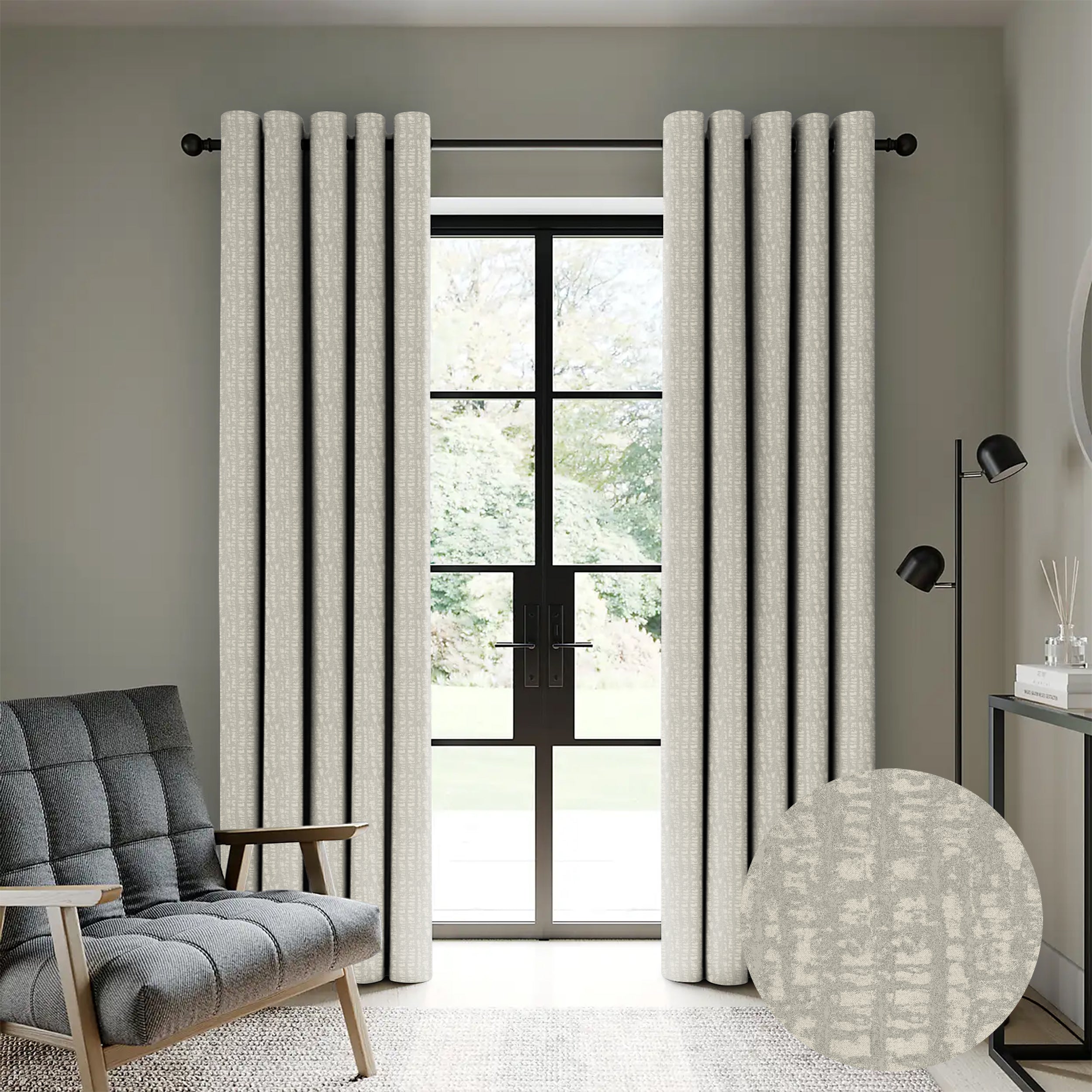 Valencia Tex Silver Printed Blackout Curtain