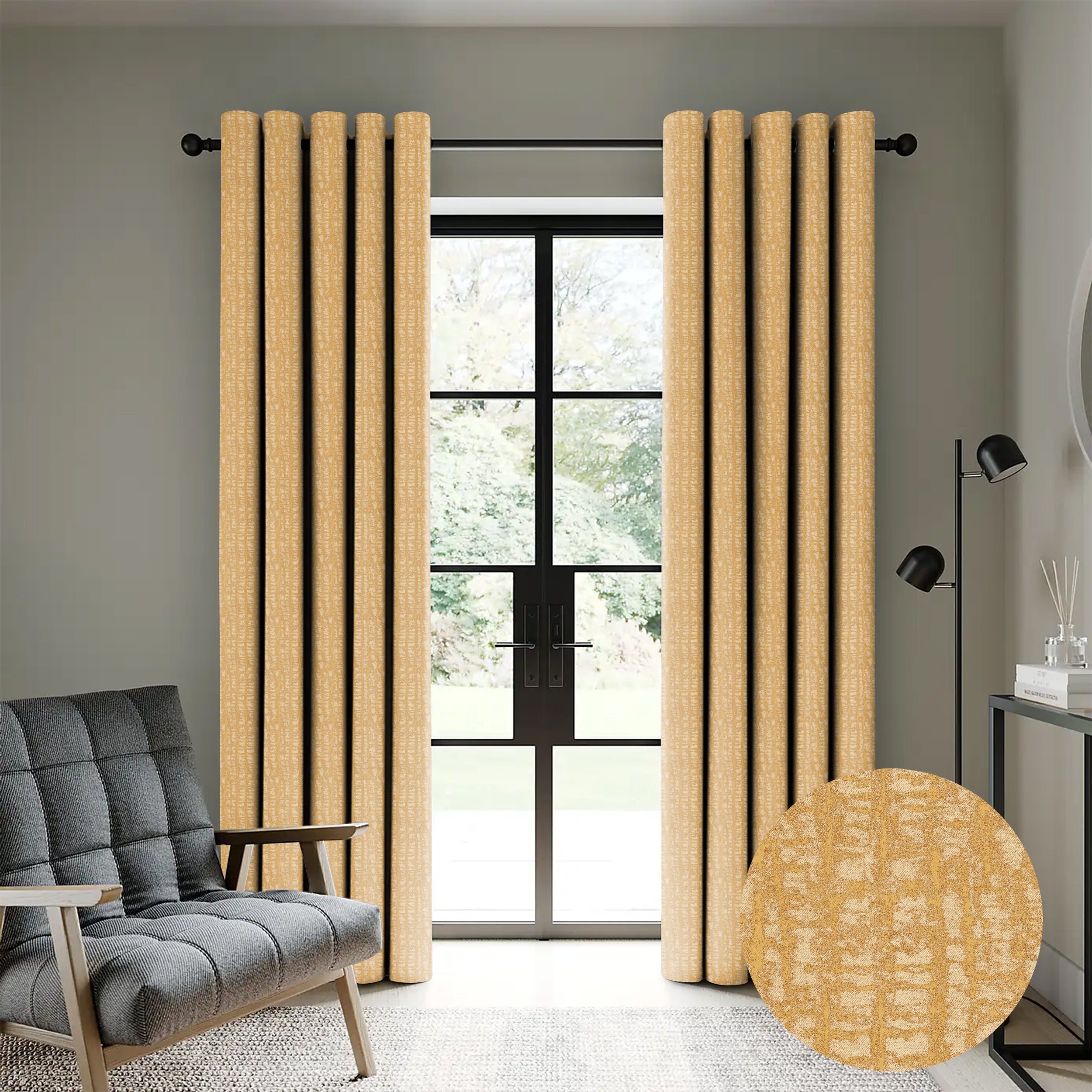 Valencia Yellow Printed Blackout Curtain