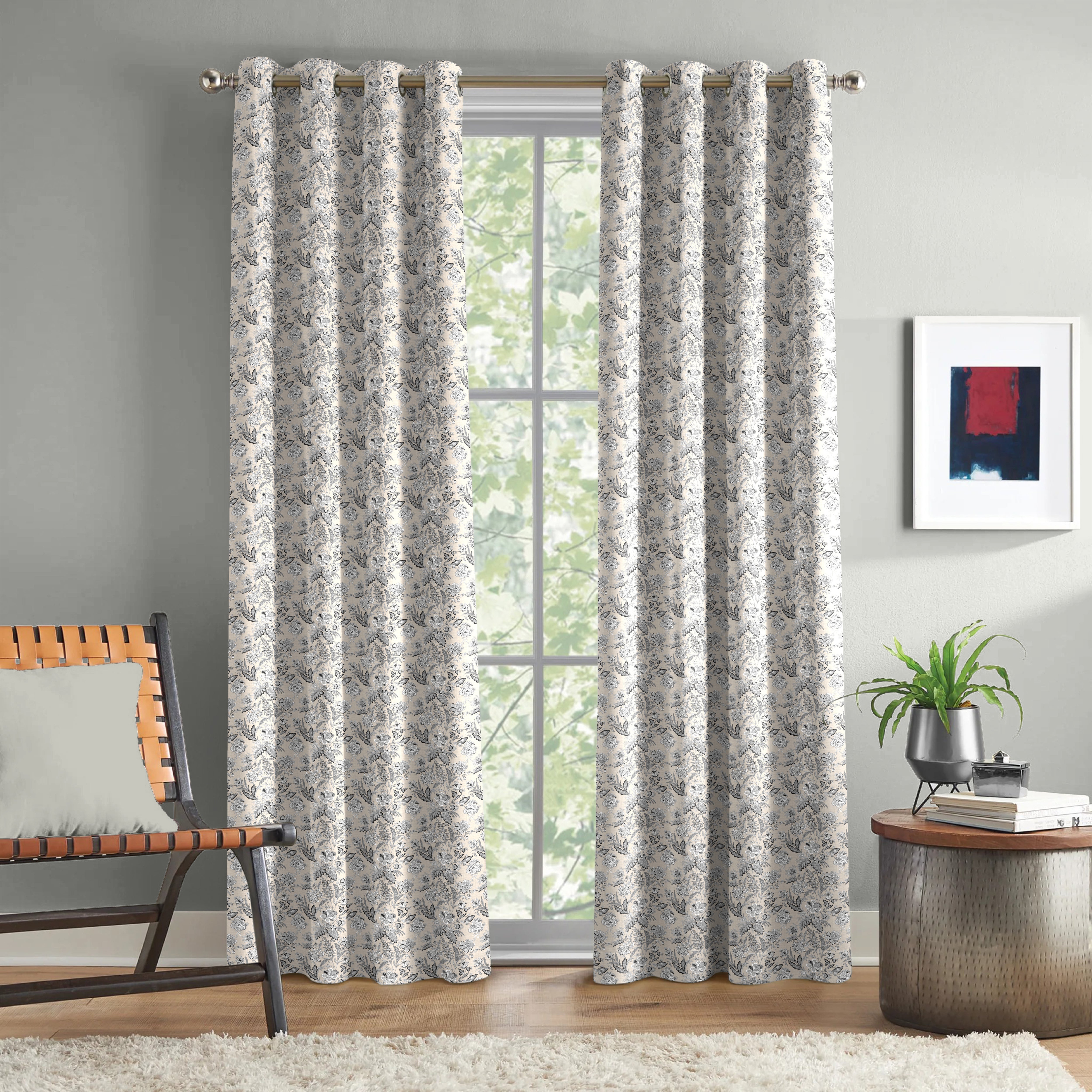 CALVIA GREY PRINTED BLACKOUT CURTAIN