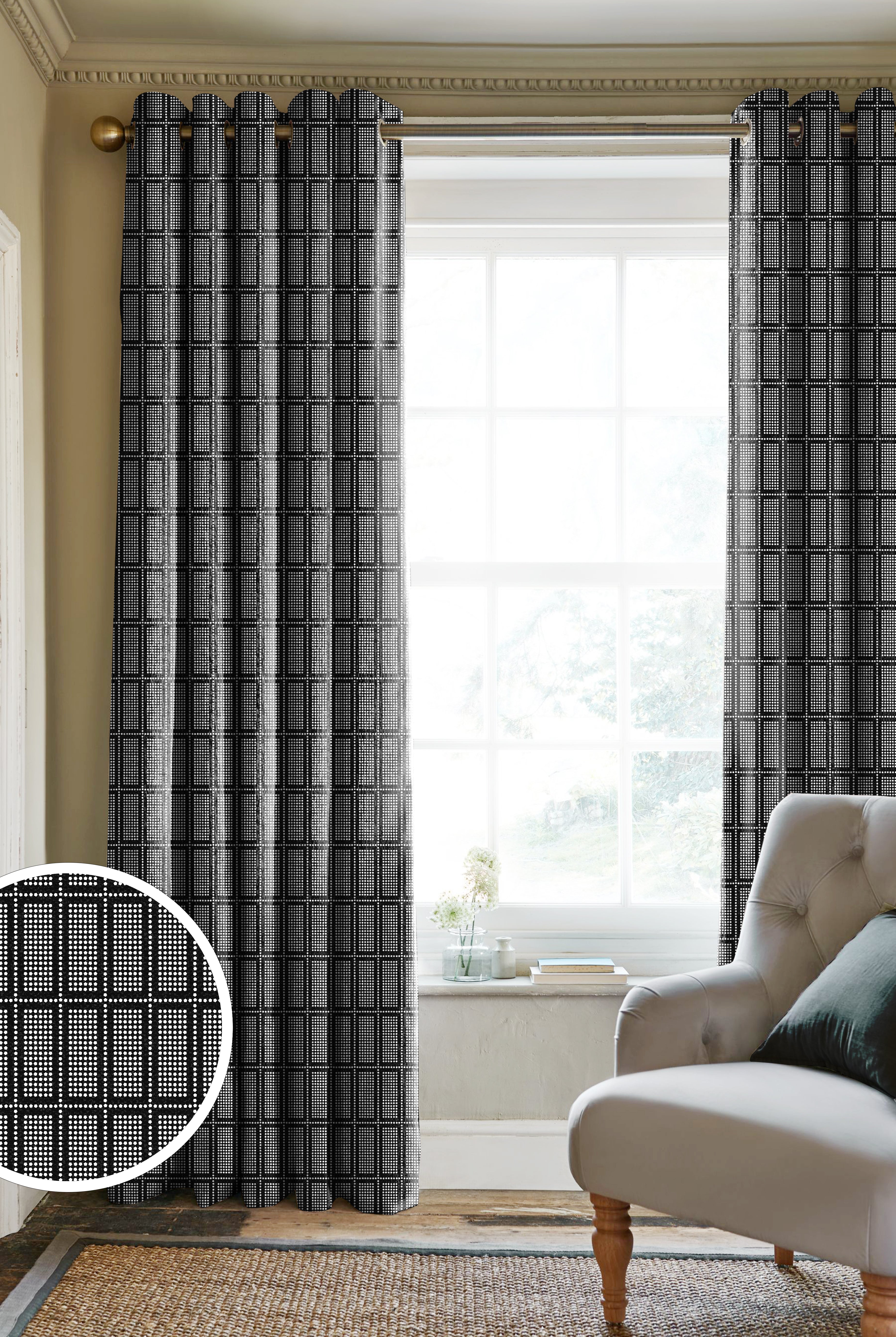 MIRABELLE CHARCOAL ROOM DARKENING PRINTED  CURTAIN