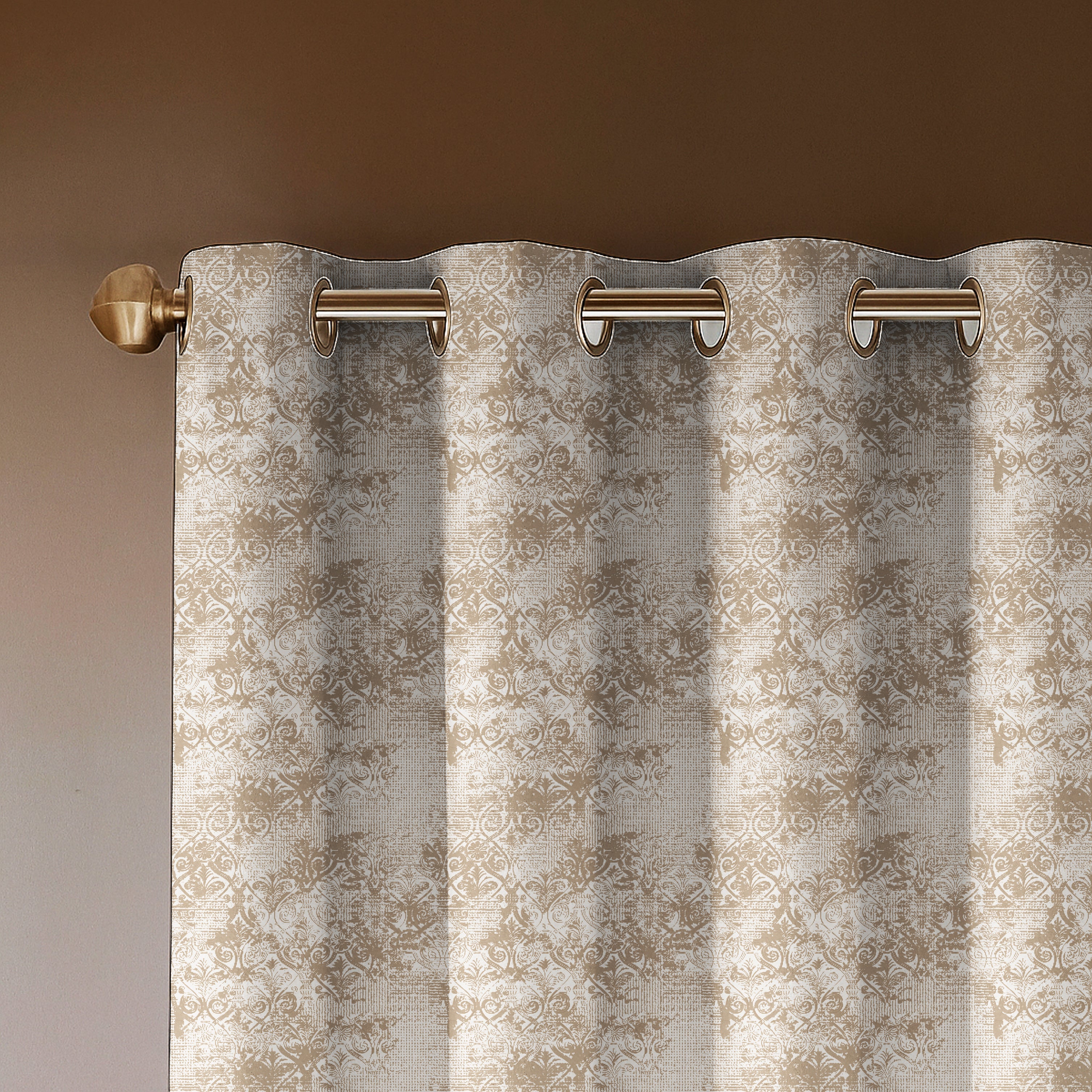 FOLK BROWN PRINTED DIMOUT CURTAIN