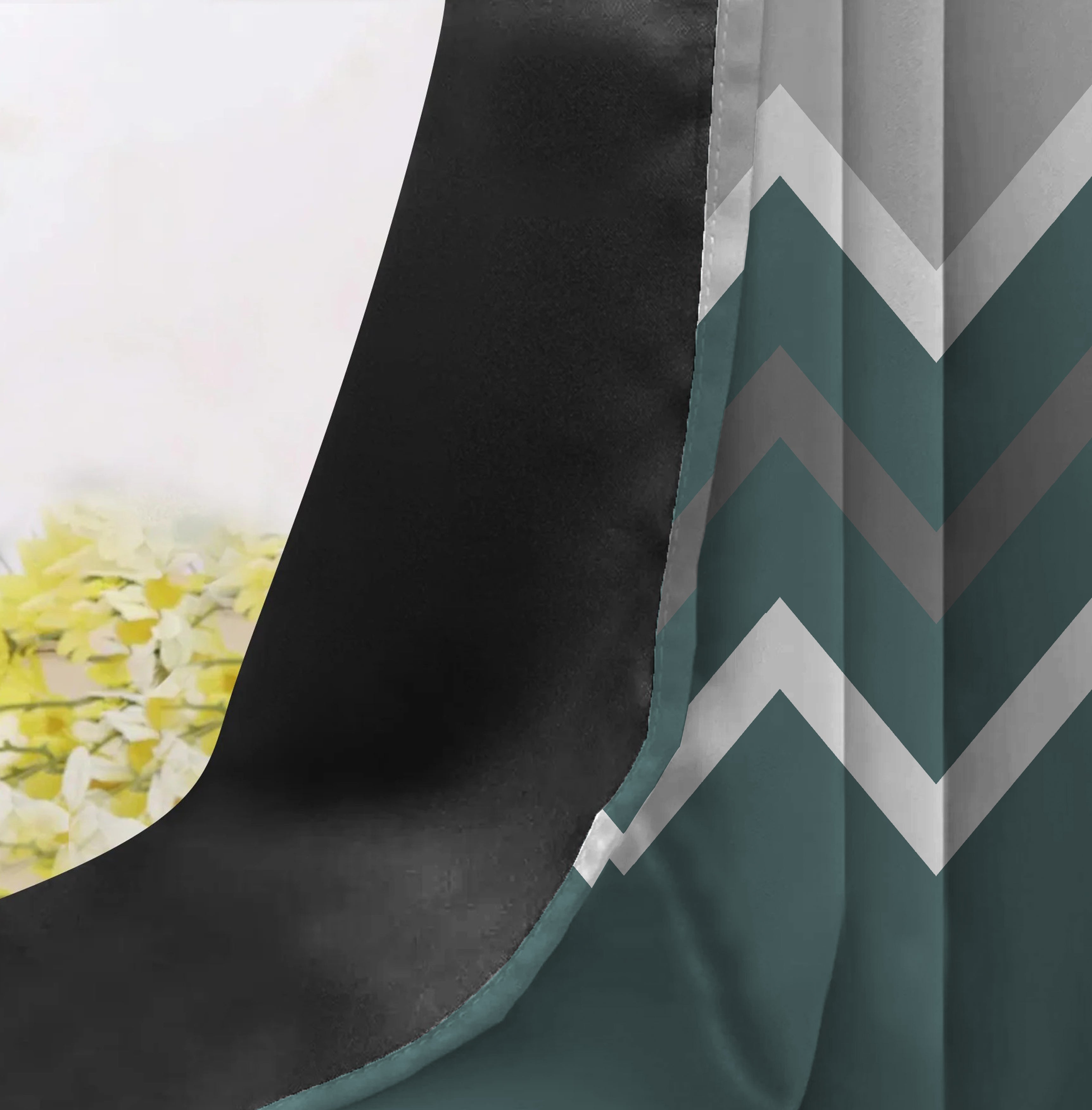 VERMONT TEAL CURTAINS 100% BLACKOUT PRINTED FOR LIVING & BEDROOMS
