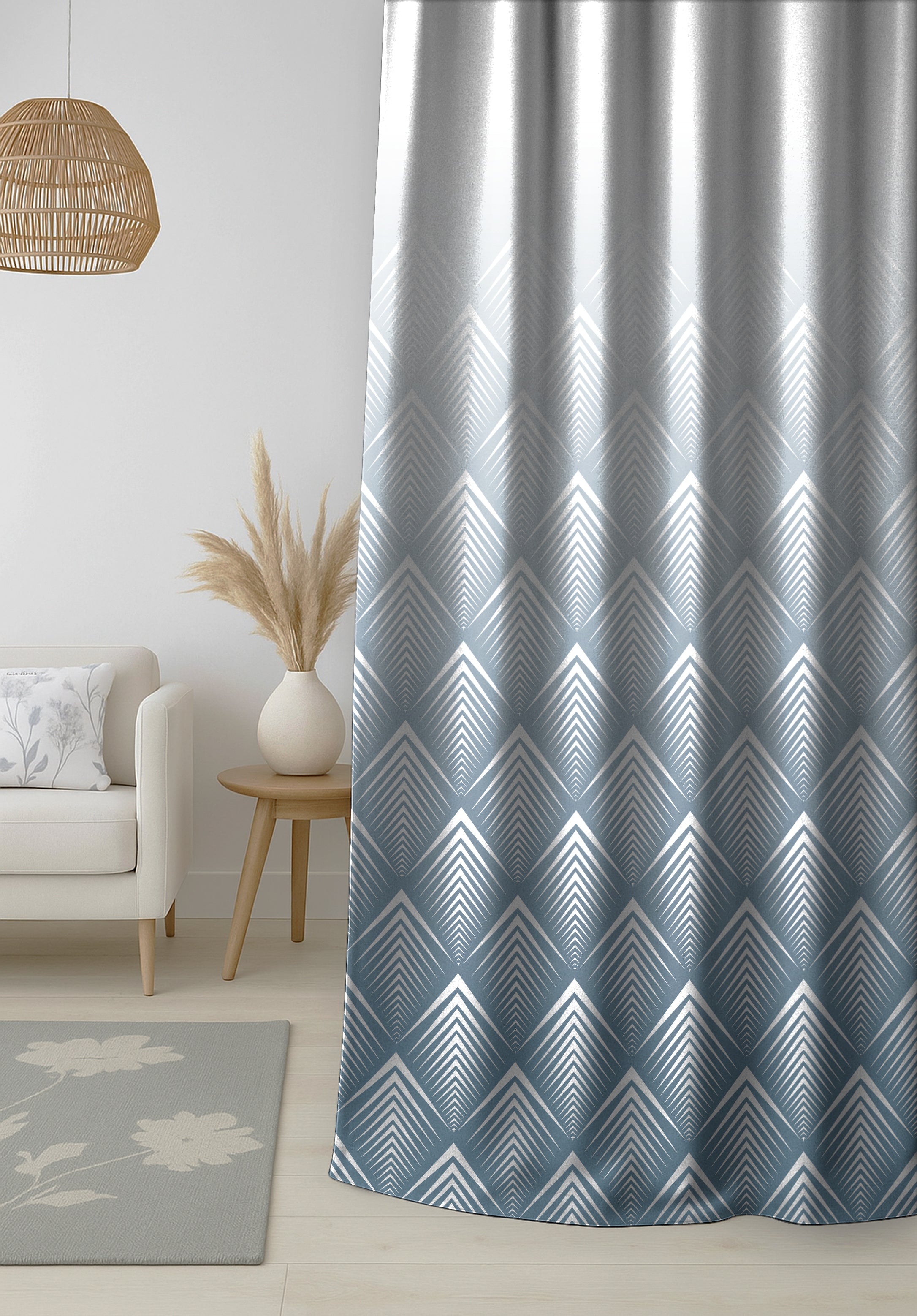 EMILY BLUE CURTAINS 100% BLACKOUT PRINTED FOR LIVING & BEDROOMS