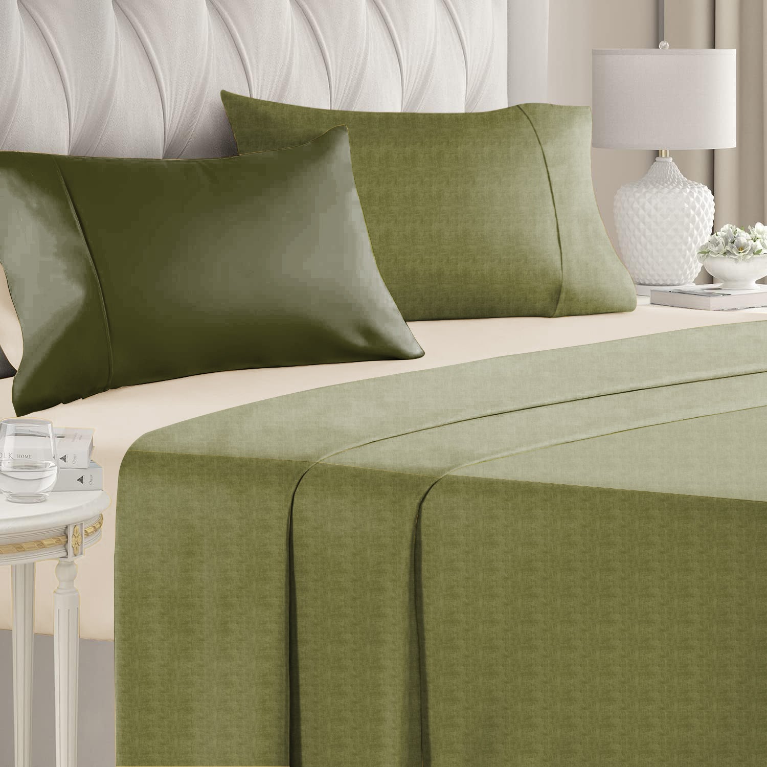 Jodhpur Texture Bedsheet for Double Bed with 2 PillowCovers King Size (104" X 90") Olive