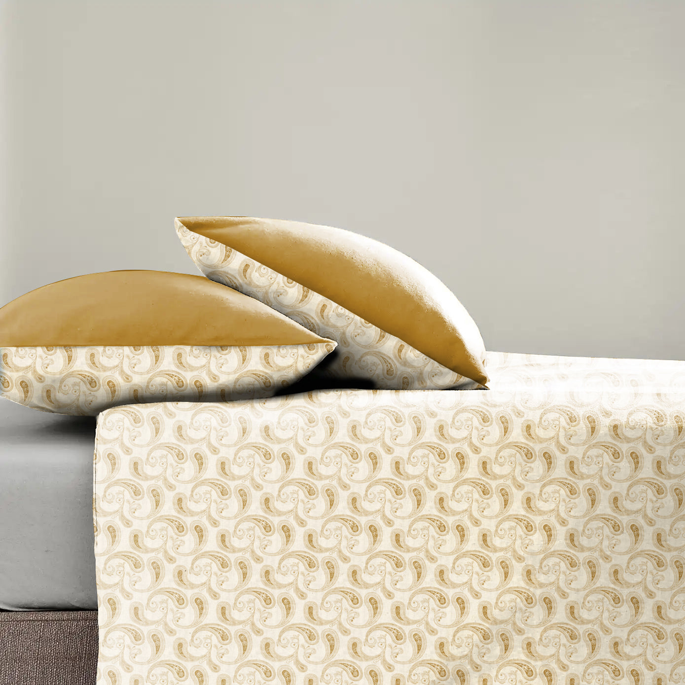 Jodhpur Paisley Bedsheet for Double Bed with 2 PillowCovers King Size (104" X 90") Yellow