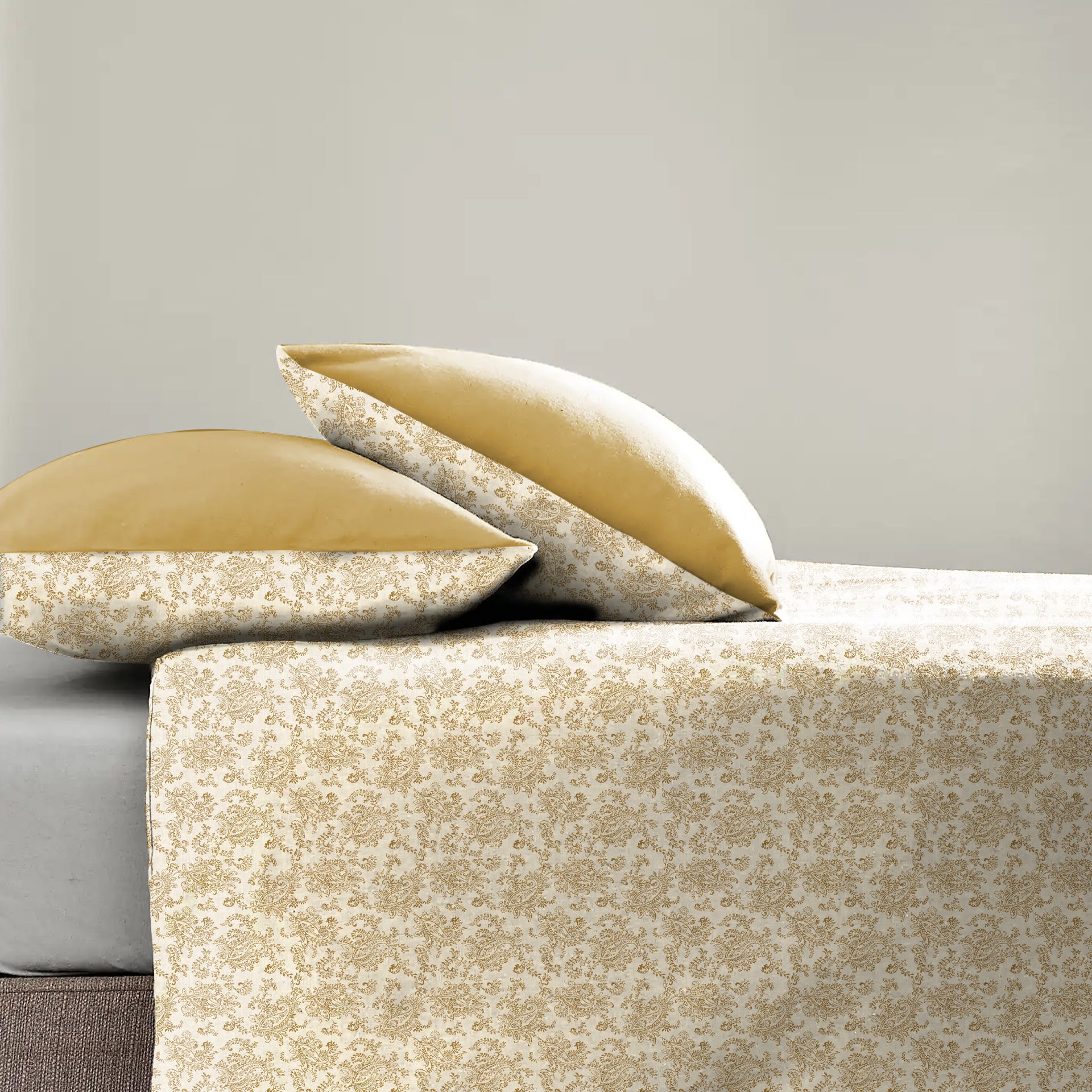 Jodhpur Flowers Bedsheet for Double Bed with 2 PillowCovers King Size (104" X 90") White And Camel