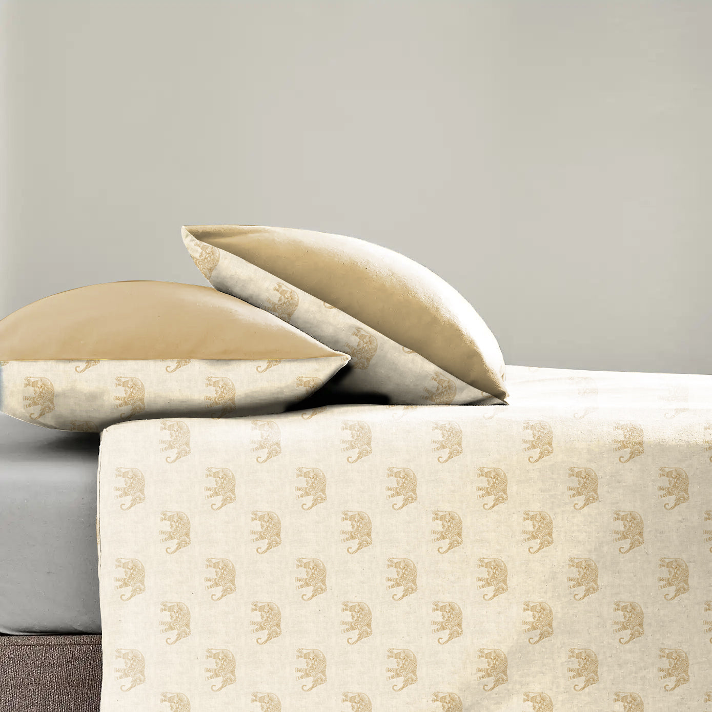 Jodhpur Elephant Bedsheet for Double Bed with 2 PillowCovers King Size (104" X 90") Biscuit