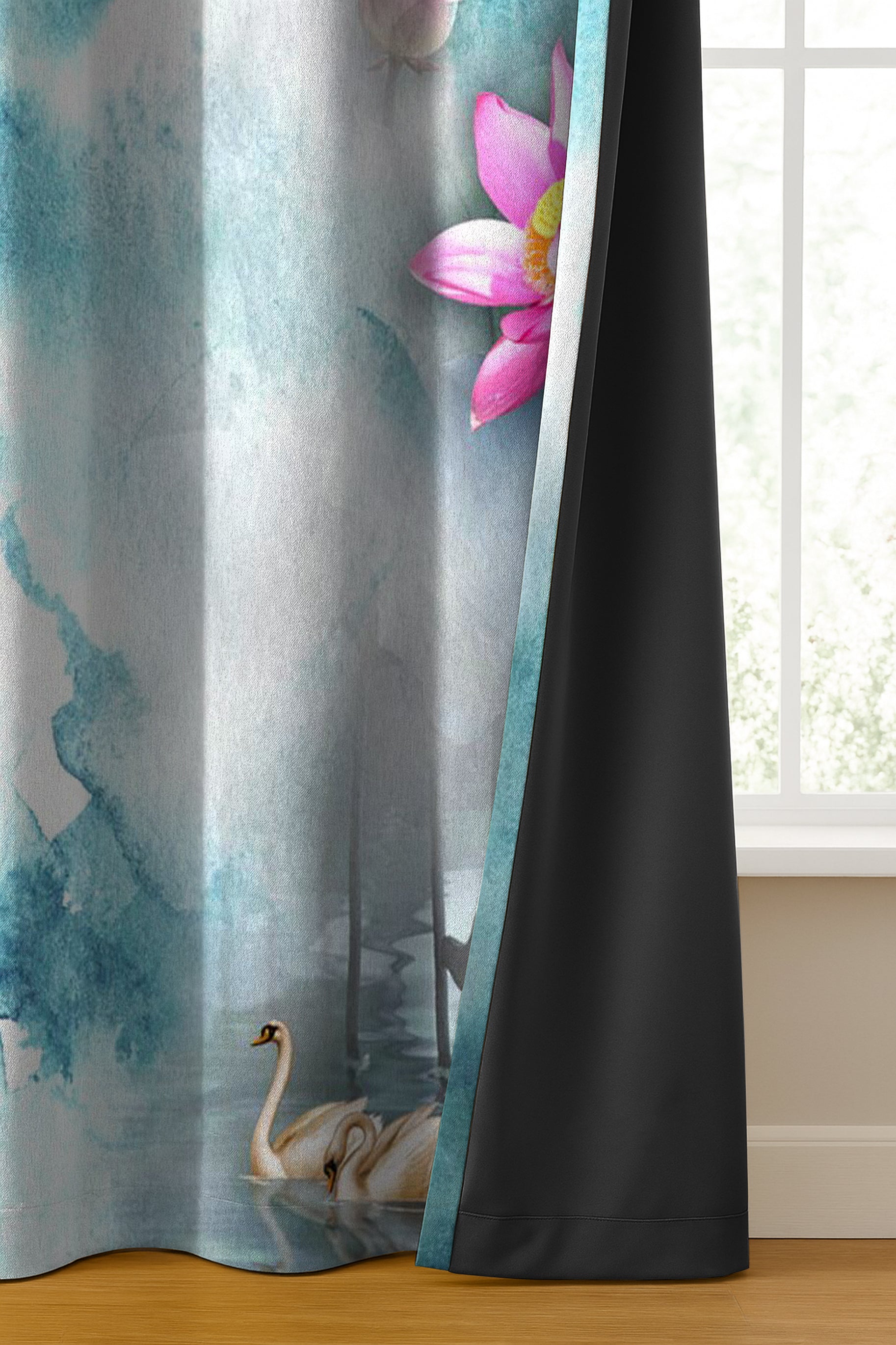 MALMO BLUE CURTAINS 100% BLACKOUT PRINTED FOR LIVING & BEDROOMS