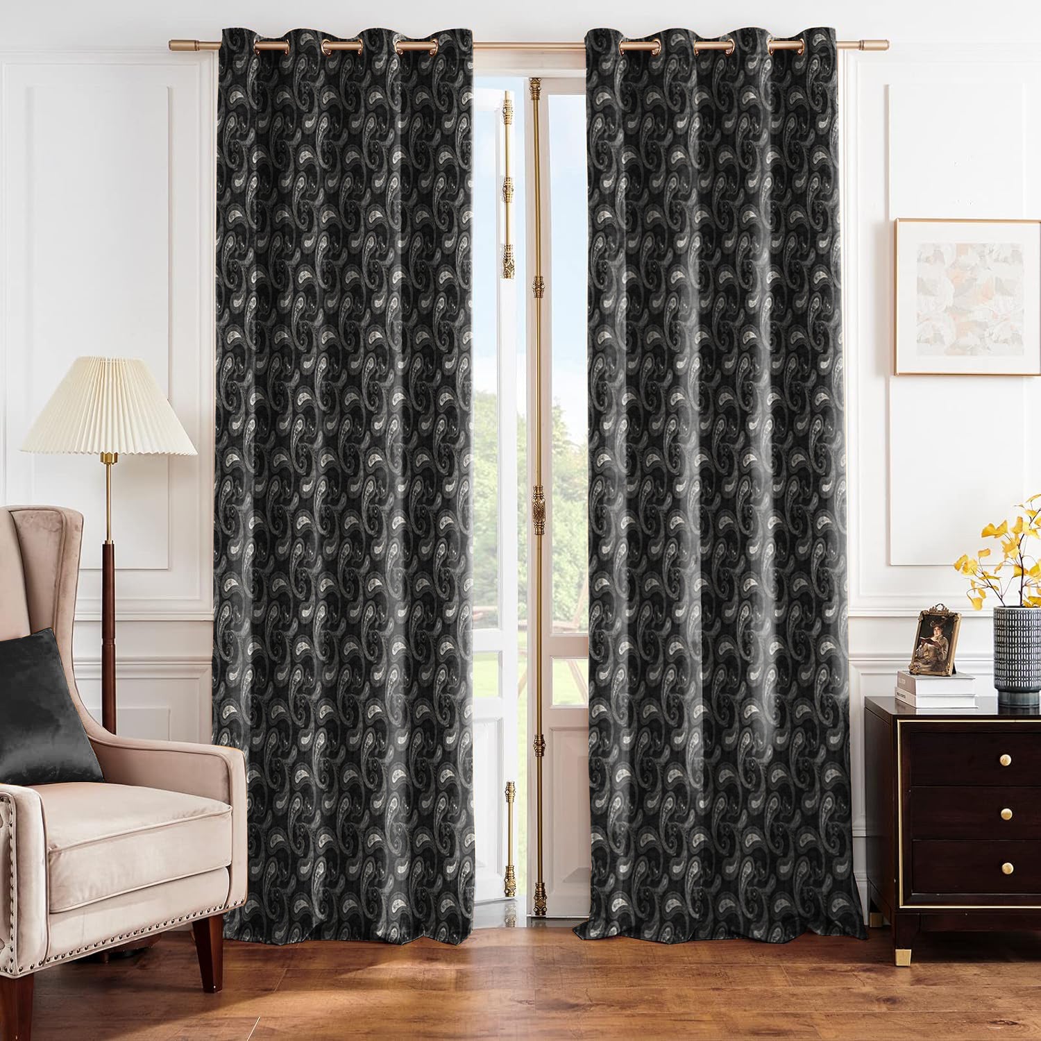 JODHPUR PAISLEY BLACKOUT CURTAINS BLACK