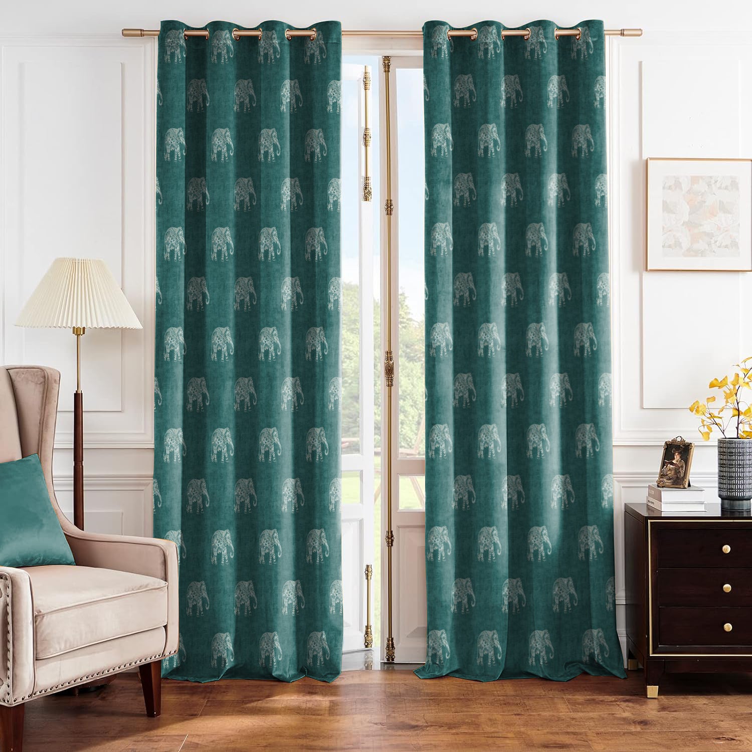 JODHPUR ELEPHANT BLACKOUT CURTAIN TEAL