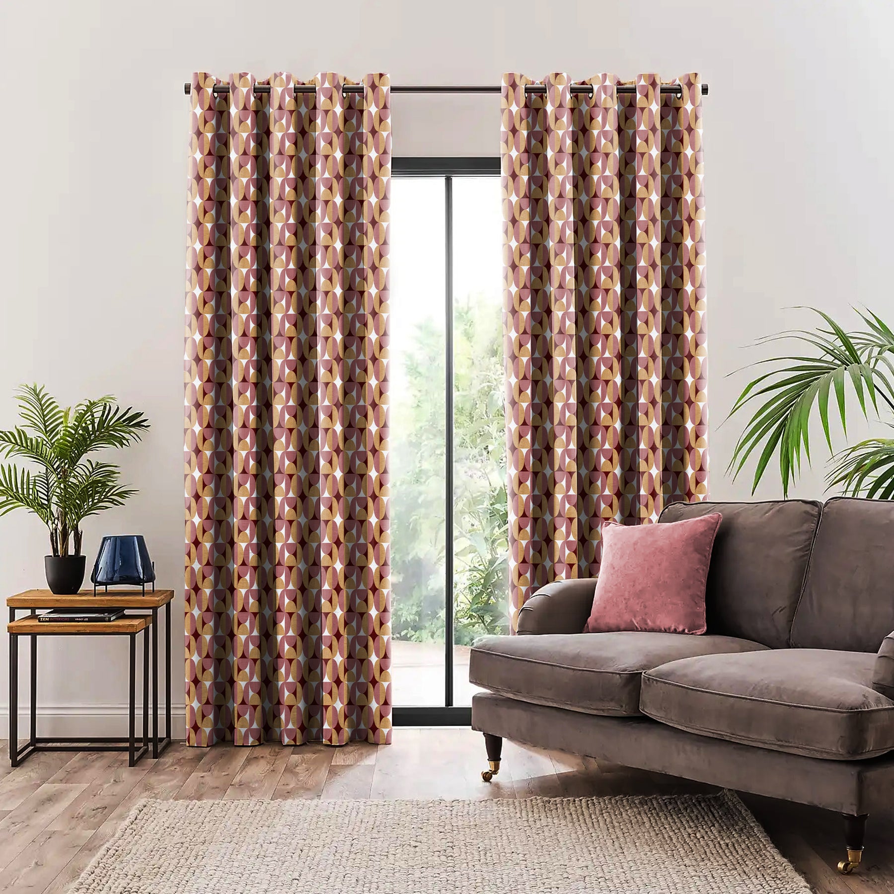 ILLUSION CIRCLE BLACKOUT CURTAIN CAMEL/PINK